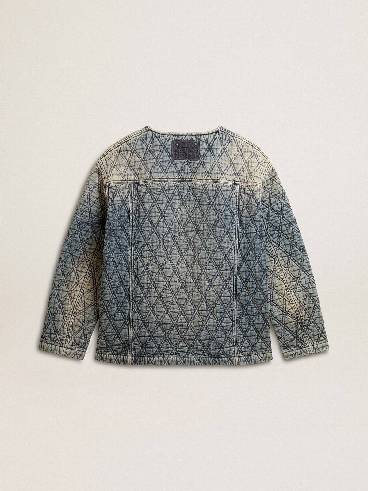 Women's blue quilted jacket in cotton denim with distressed finish - 7