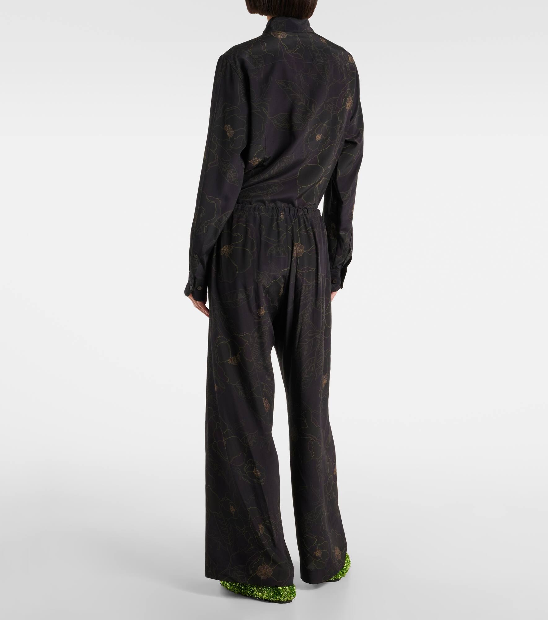 Floral silk straight pants - 3