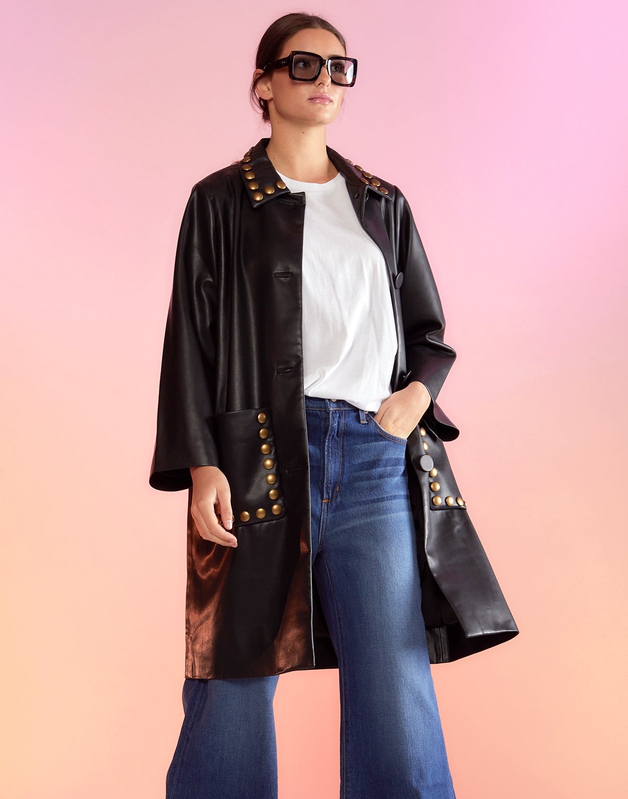Vegan Studded Leather Coat - 4