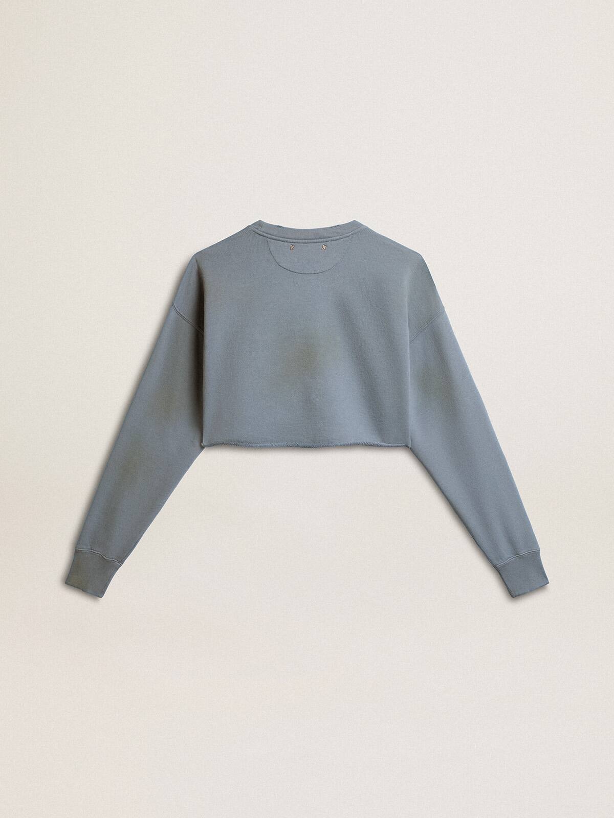 Cropped sweatshirt in baby blue with distressed finish - 6