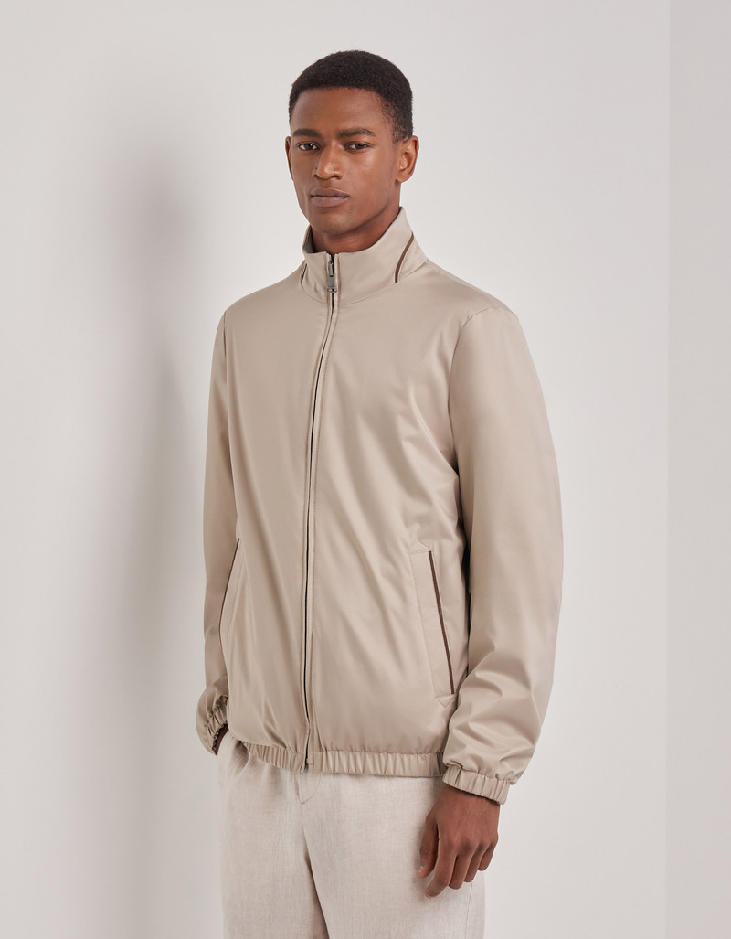 CARAMEL MIXED-MATERIAL ULTRALIGHT SUEDE BOMBER JACKET WITH KNIT INSERTS 99