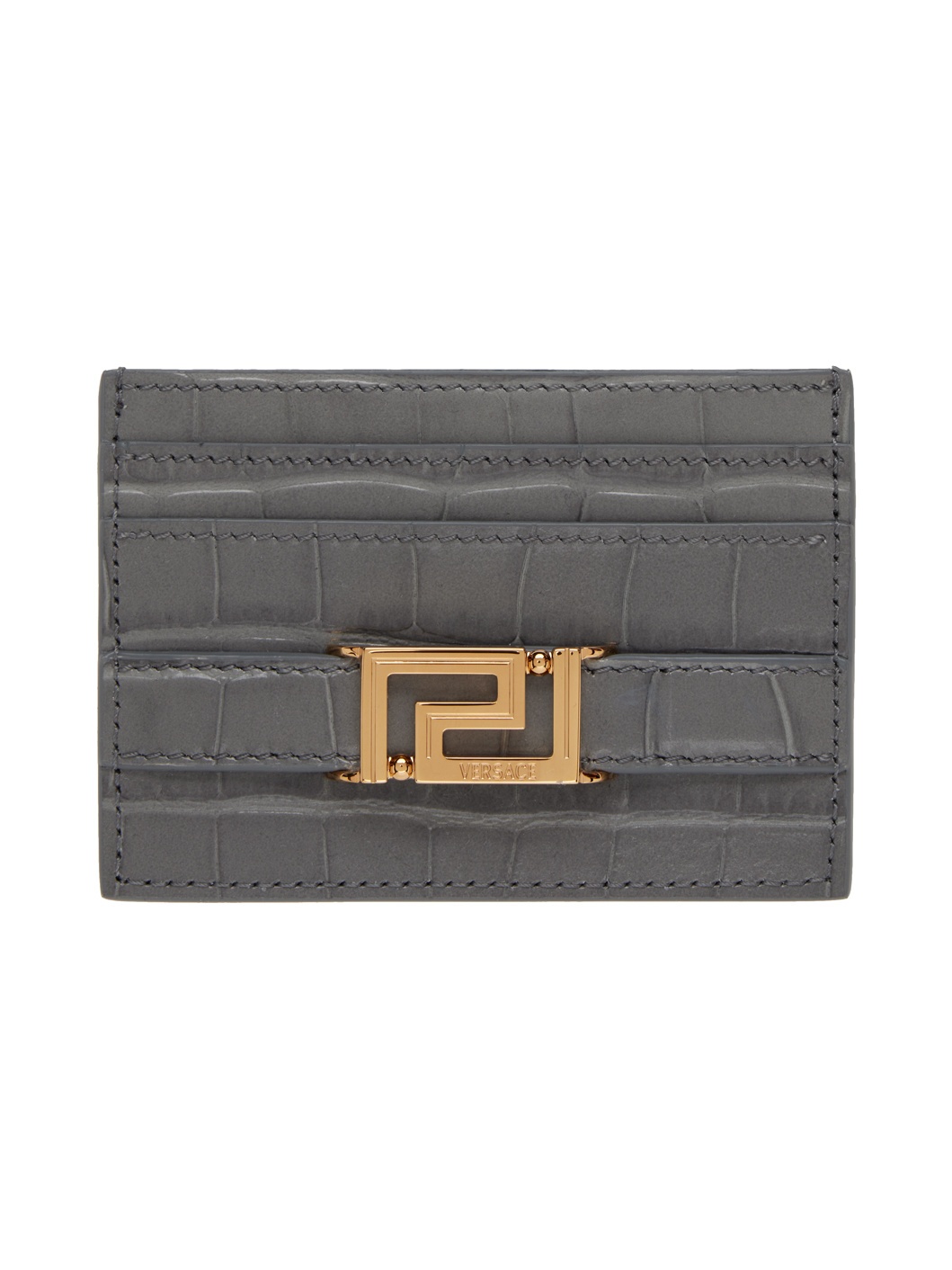 VERSACE Gray Croc Effect Greca Goddess Card Holder ssense REVERSIBLE