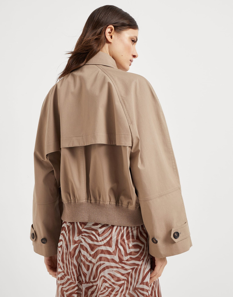 Brunello Cucinelli Techno cotton bonded panama cropped pea coat with precious detail outlook