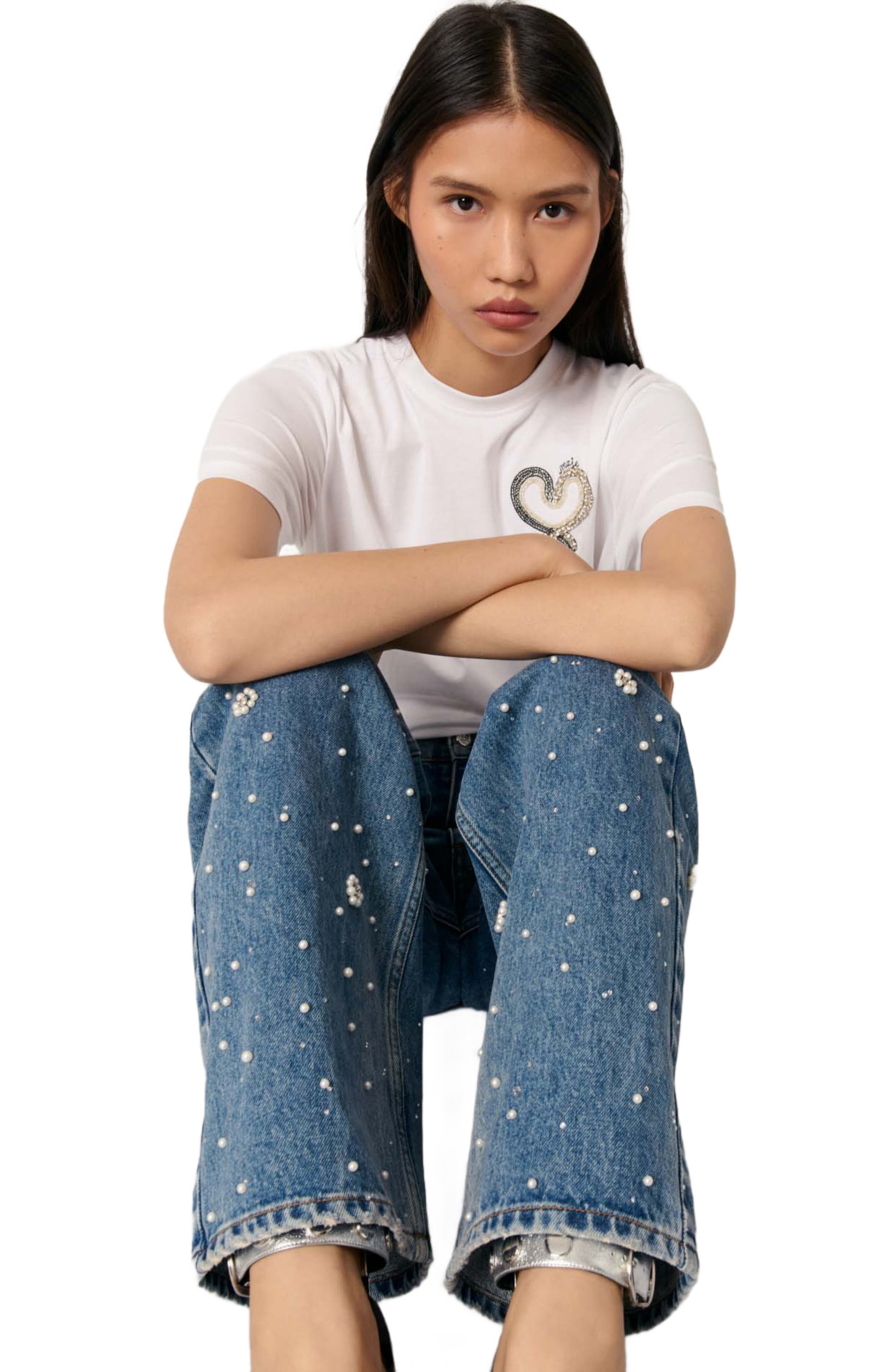 maje Wide-leg embroidered jeans in Blue at Nordstrom - 8