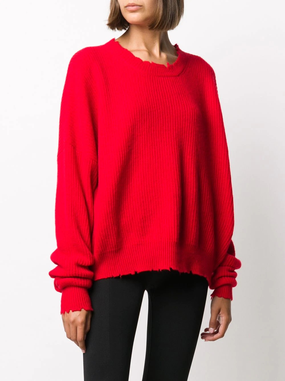 distressed-edge ribbed jumper - 3