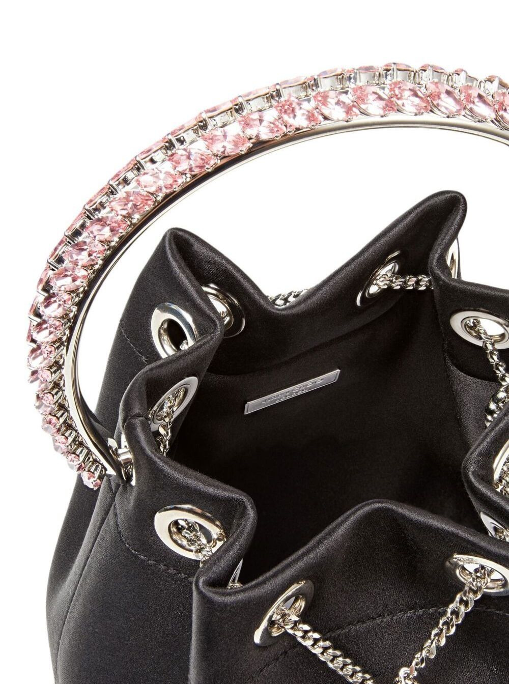 Jimmy Choo Women 'Bon Bon' Mini Black Handbag With Metal Crystal Bracelet Handle In Satin Fabbric Wo - 4