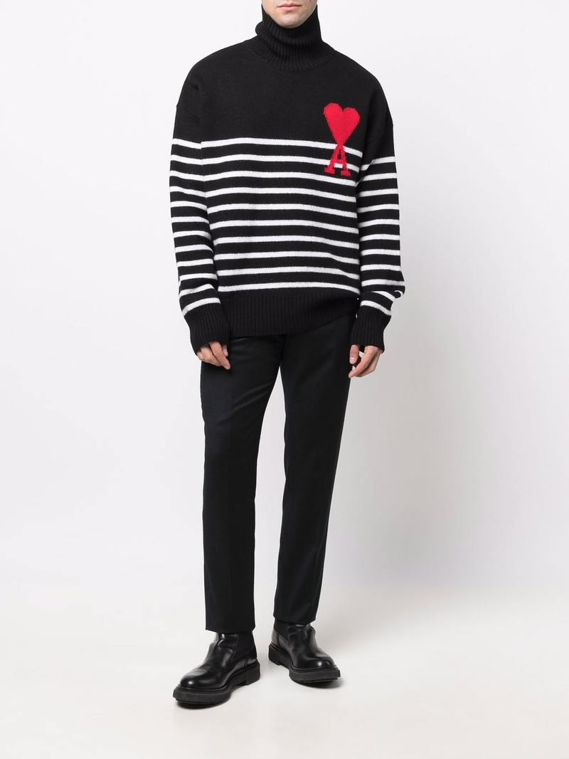 AMI Paris Ami De Coeur Striped Oversize Funnel Neck Sweater outlook