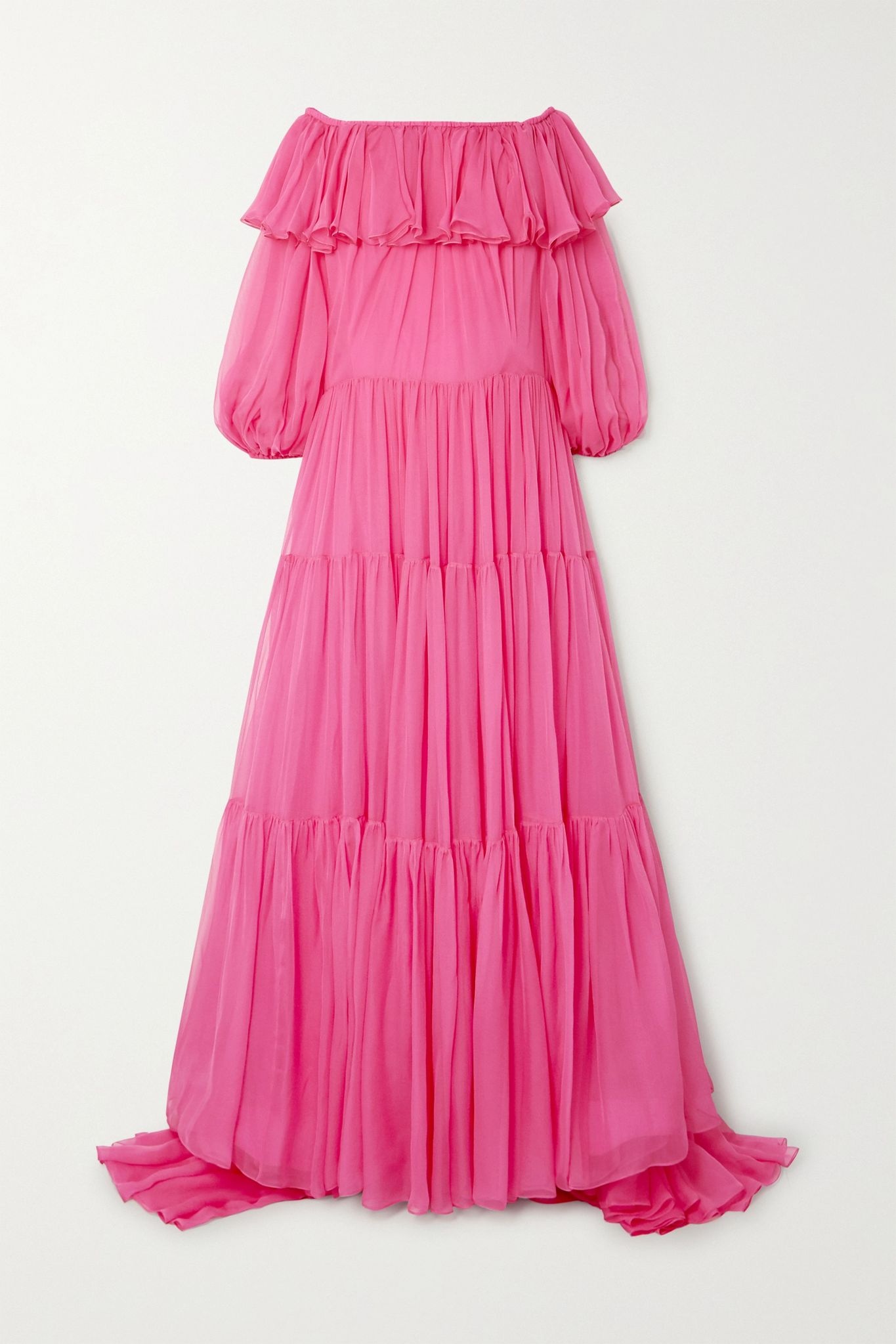 Off-the-shoulder tiered ruffled silk-chiffon gown - 1