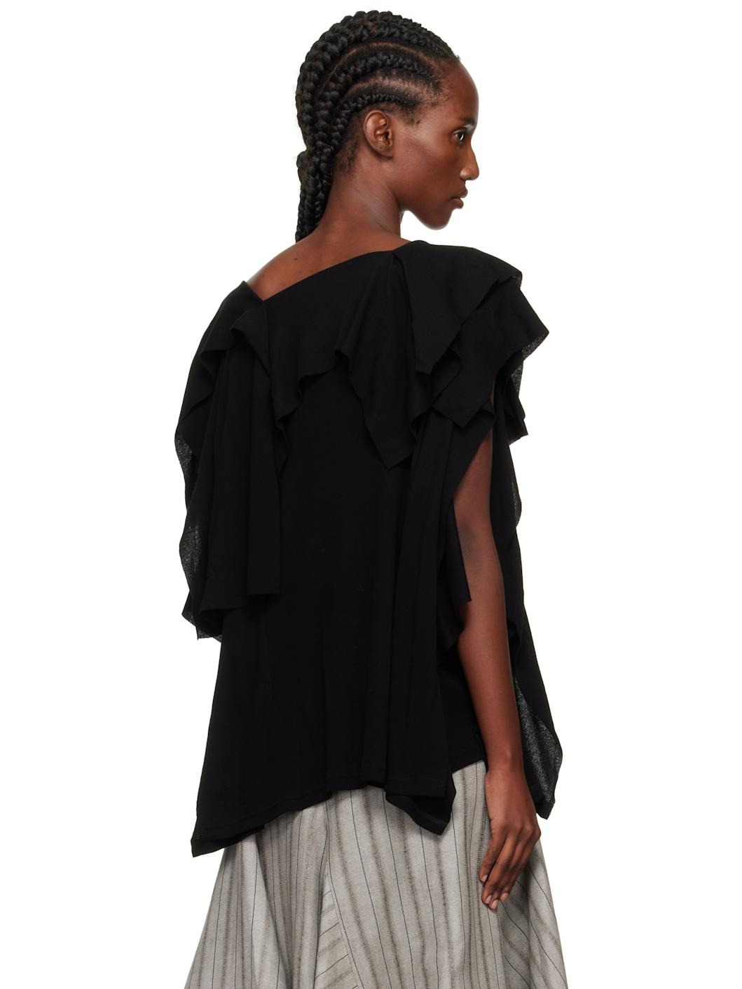 Black High Twisted Crepe & Interlock Draped T-shirt - 3