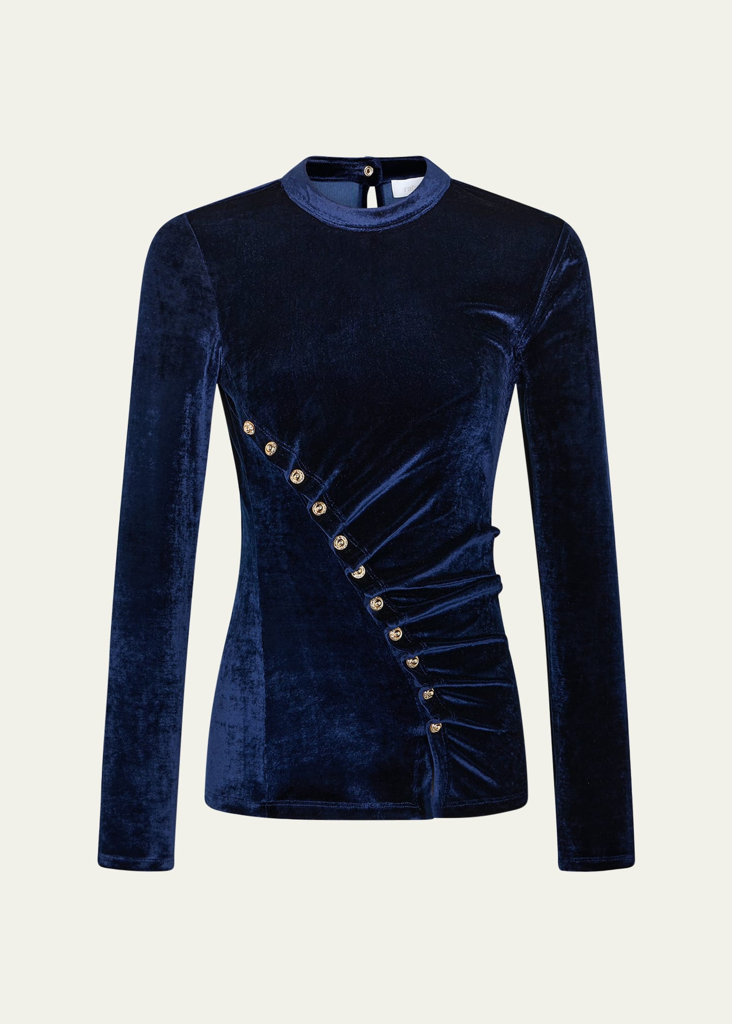 Ruched Velvet Long-Sleeve Top - 1