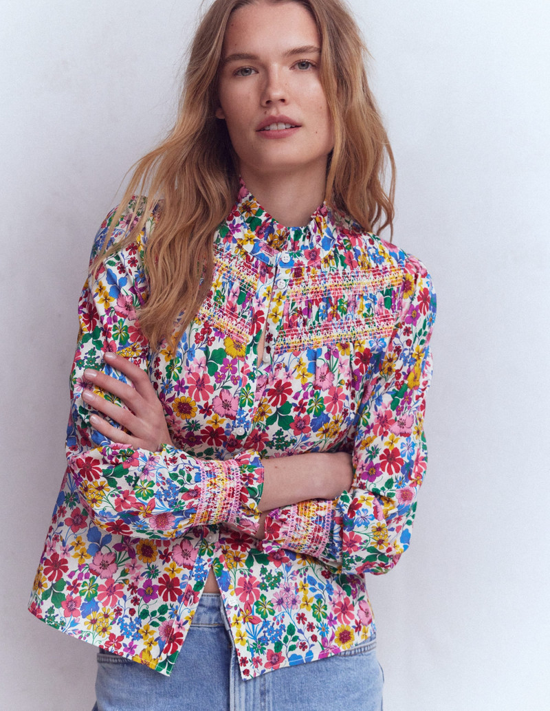 Esme Smocked Detail Frill Top-Multi, Blossoming Garden 5