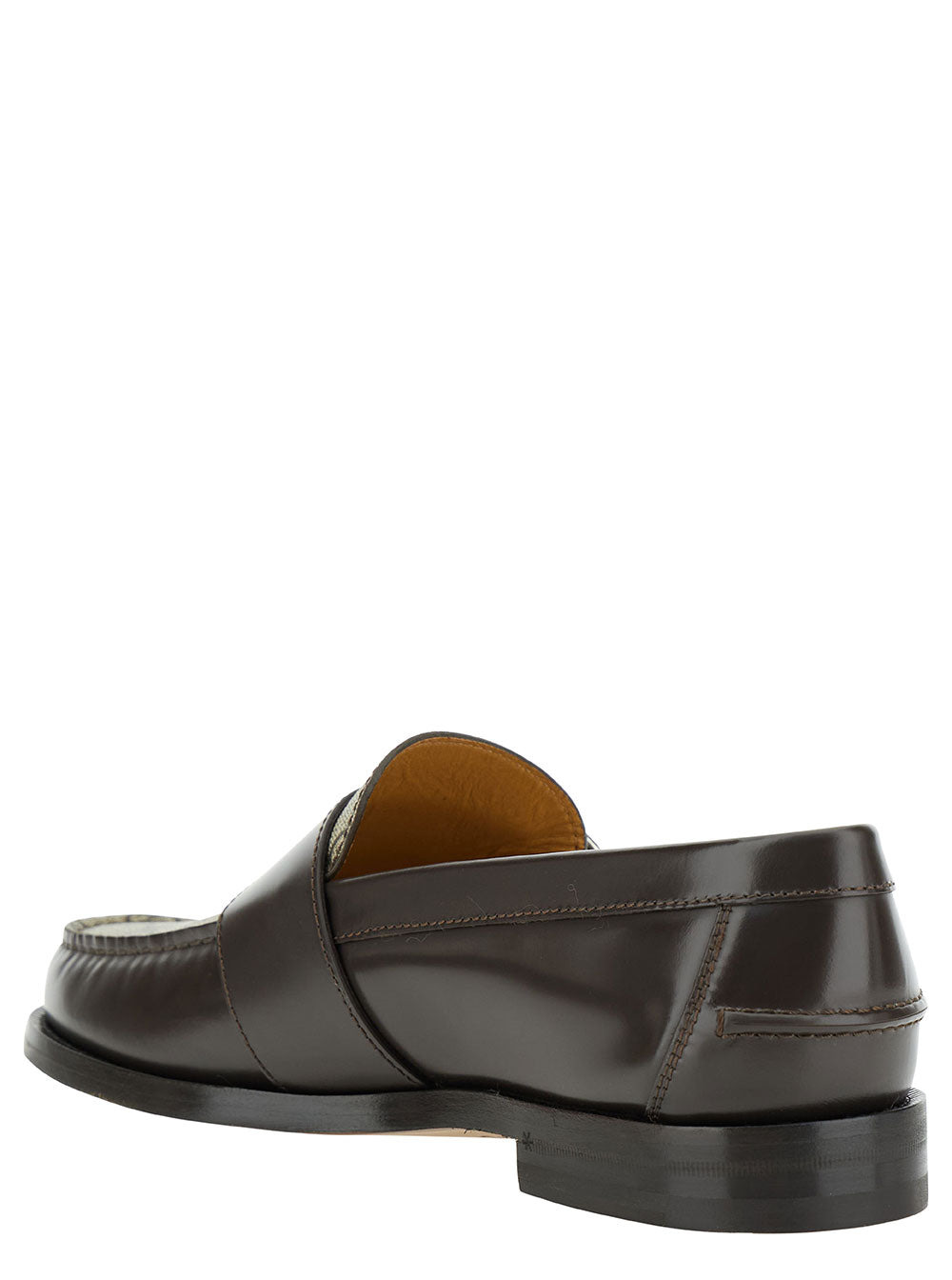 Gucci Men Beige And Ebony Loafers With Double Buckle In Leather And Gg Supreme Canvas Man - 3