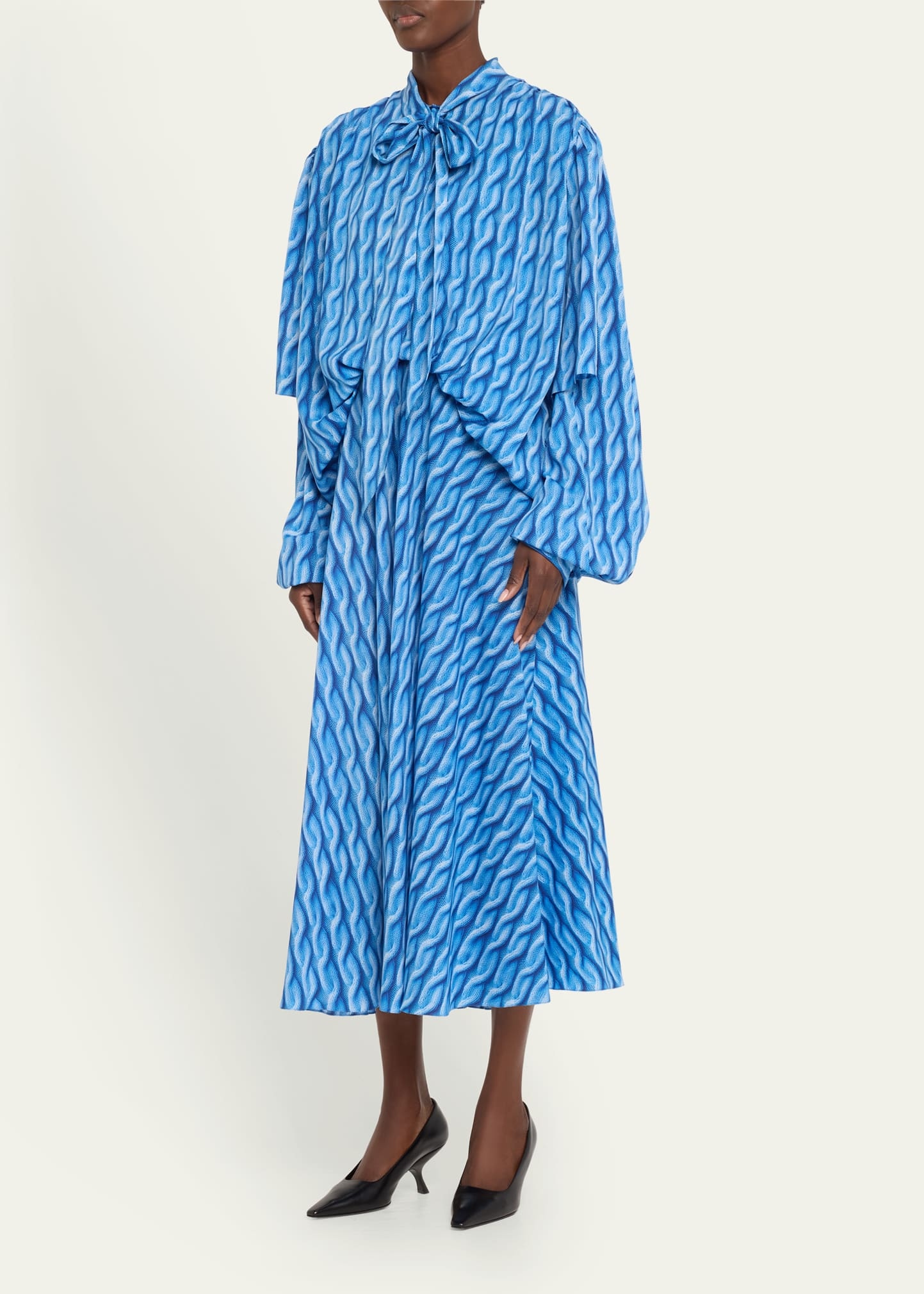 Cable Knit-Print Double-Sleeve Midi Shirtdress - 4