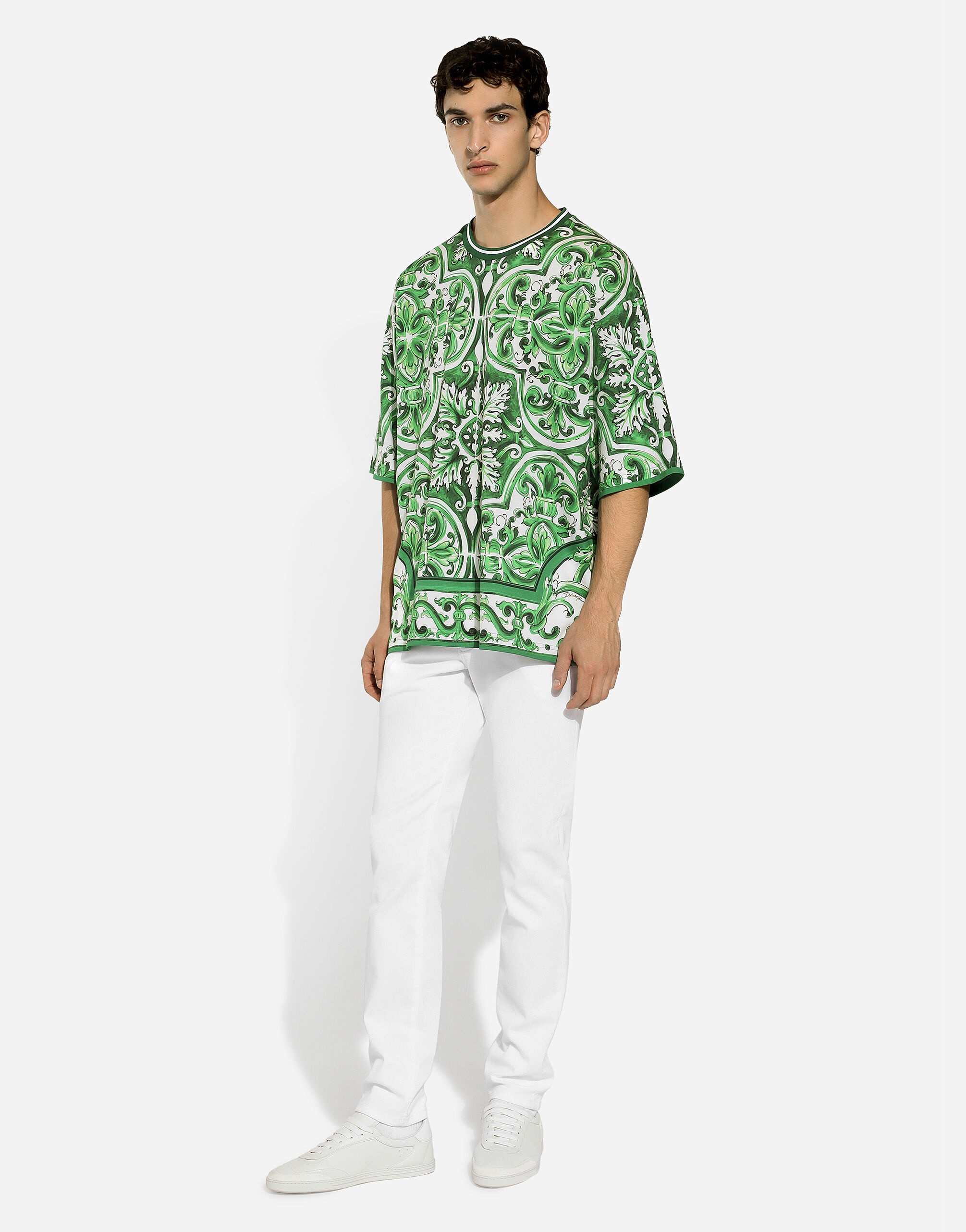 Cotton T-shirt with majolica print - 7