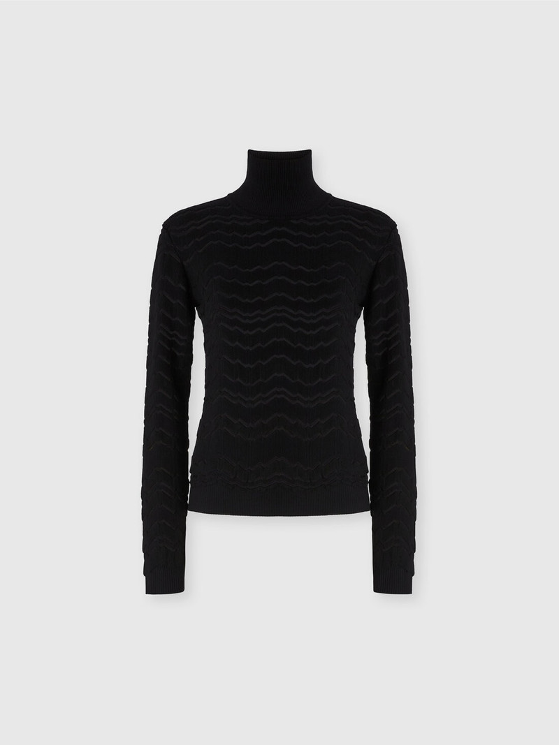 Viscose and wool turtleneck with tone-on-tone zigzag 1