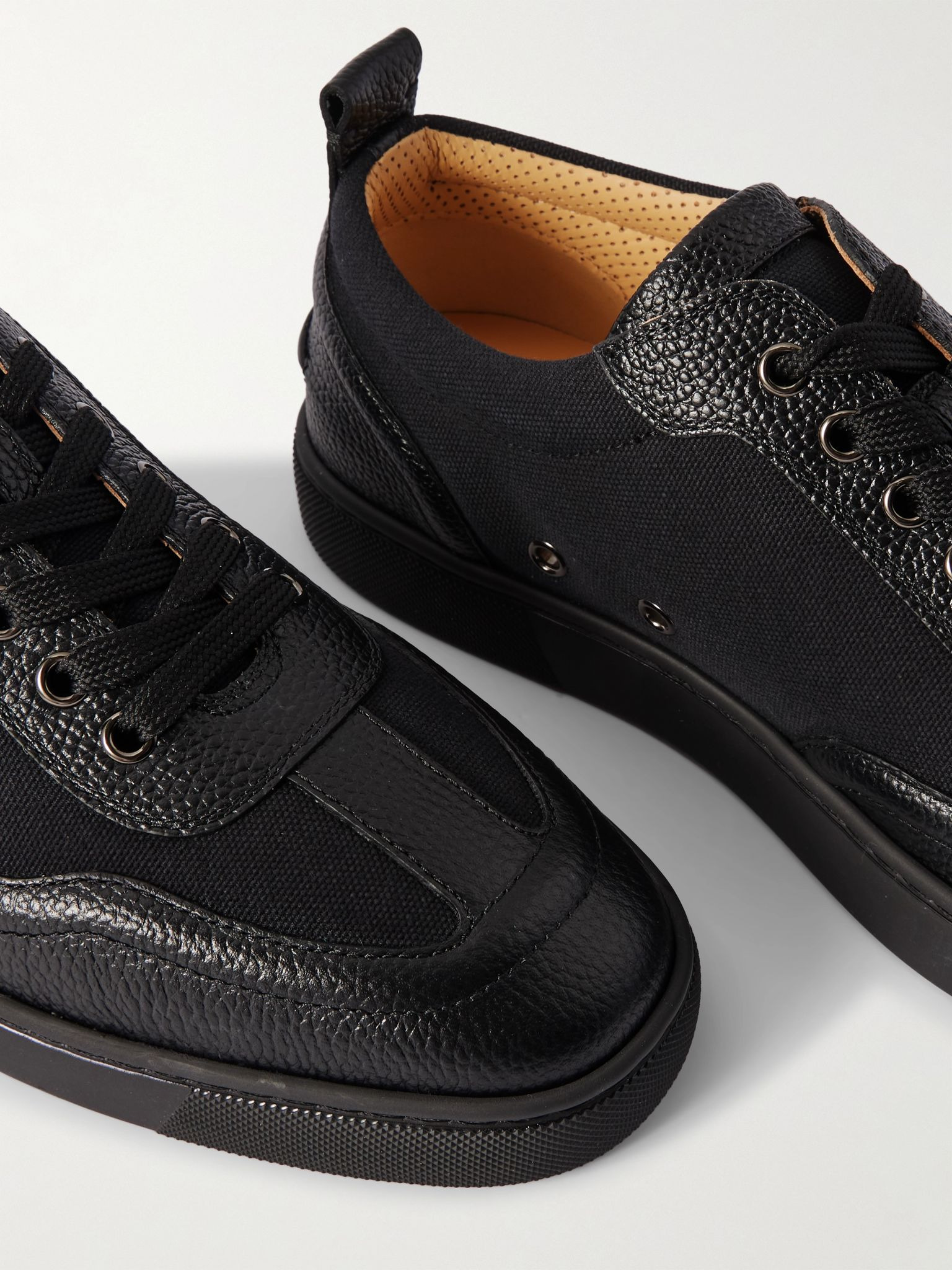 Retero Full-Grain Leather-Trimmed Canvas Sneakers Black - 5