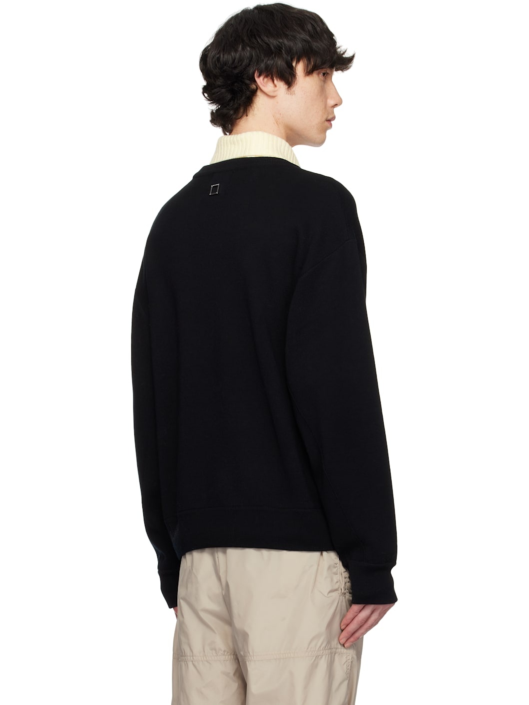 Black Round Neck Wool Sweater - 3