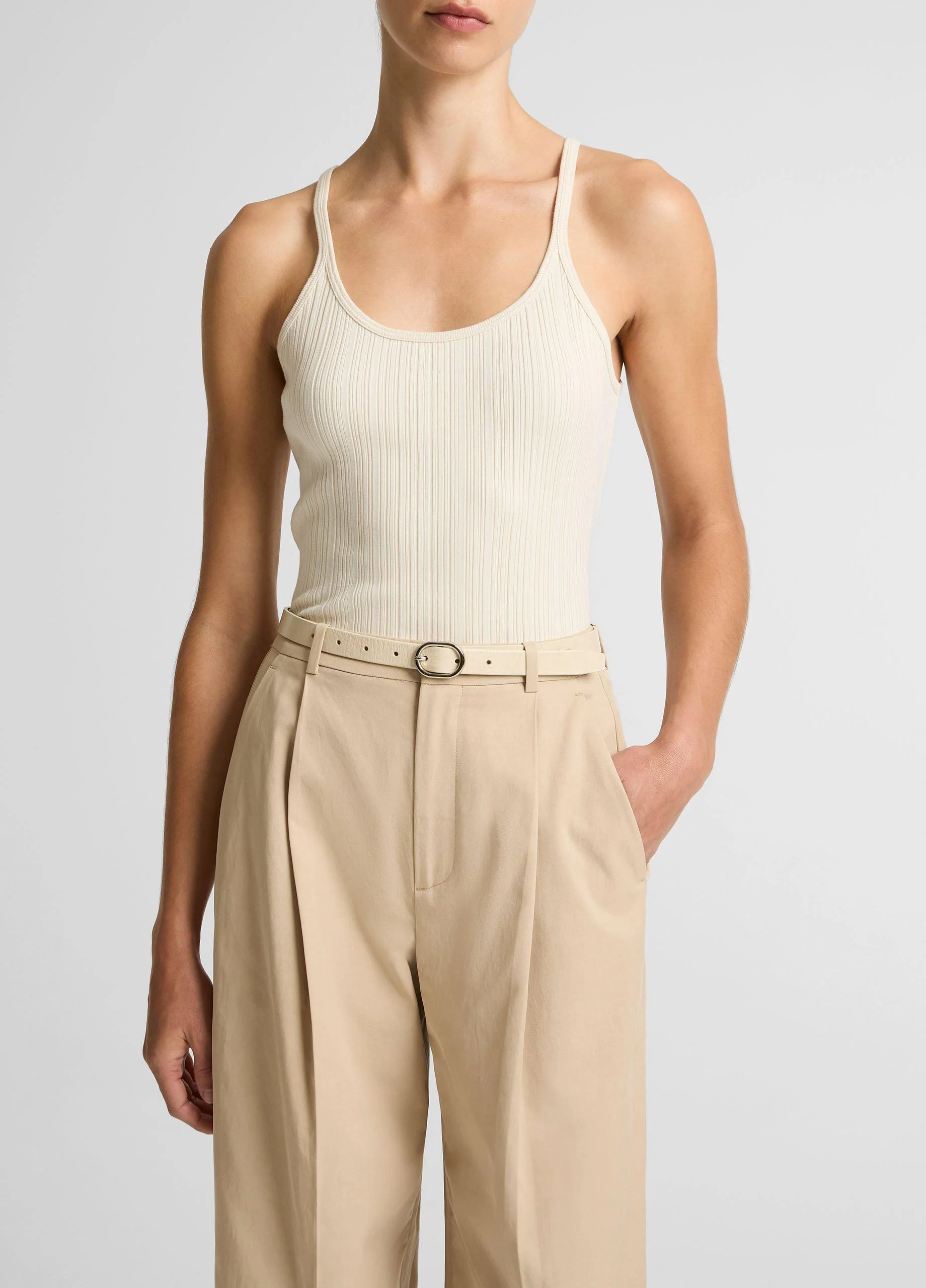 Variegated-Rib Cotton-Blend Tank - 1