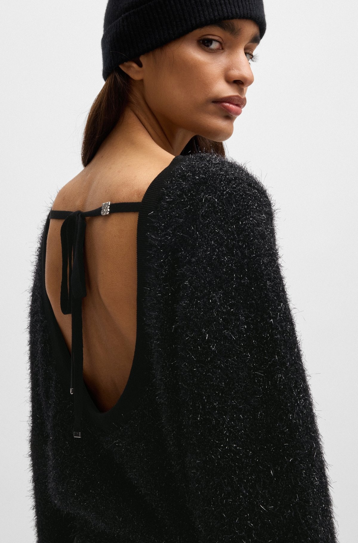 FLUFFY SLIM-FIT SWEATER WITH REAR BOW DETAIL - 5