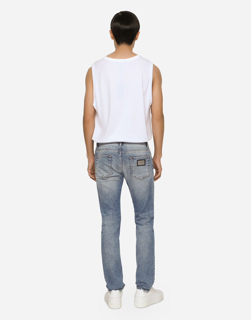 Light blue skinny stretch jeans with rips 3