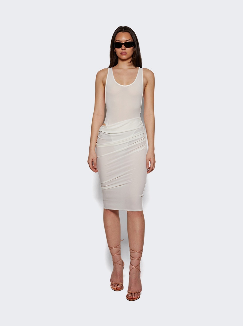 Asymmetric Drape Singlet Dress In Crepe Jersey White - 5
