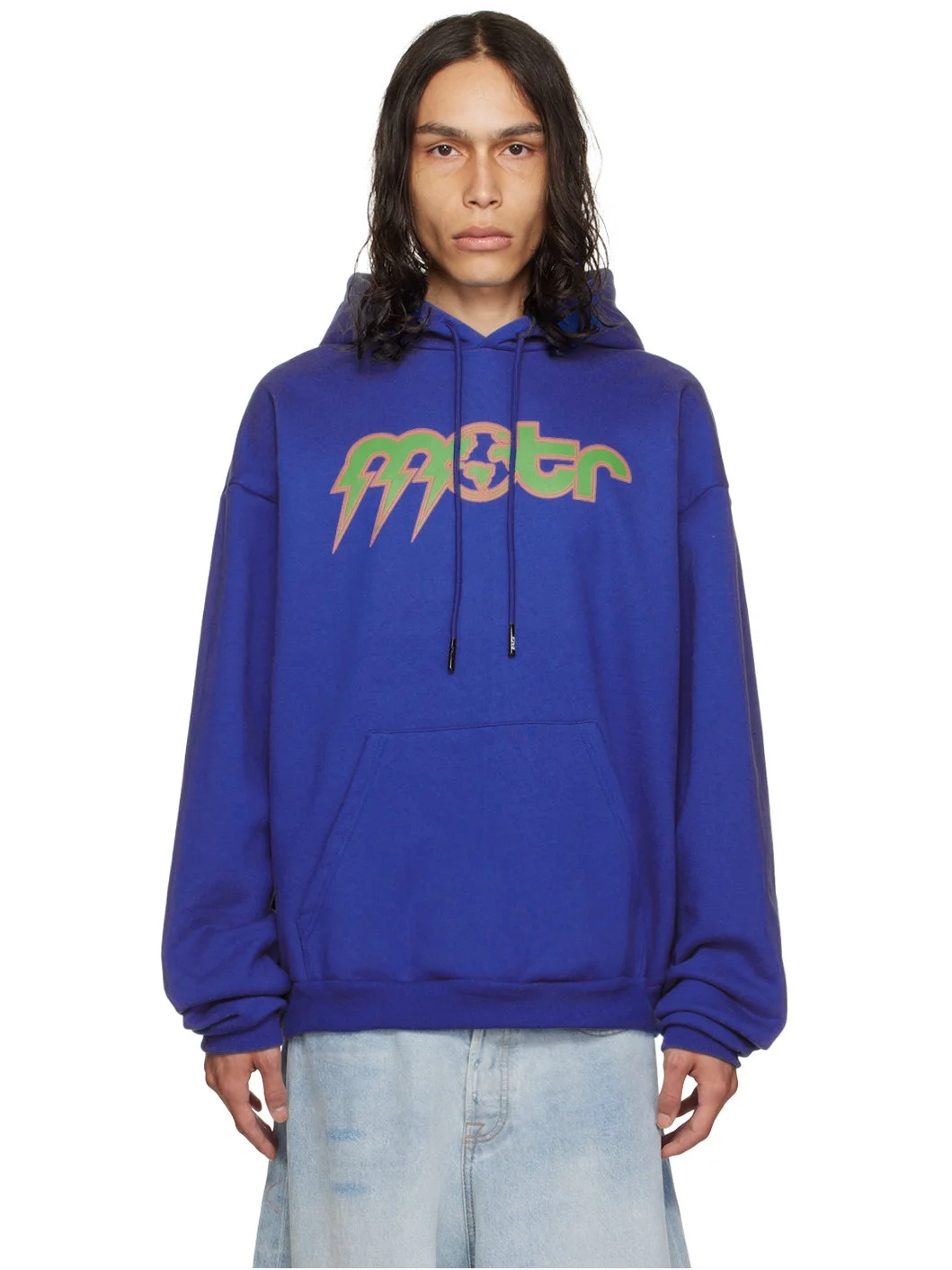 Blue Printed Hoodie - 1