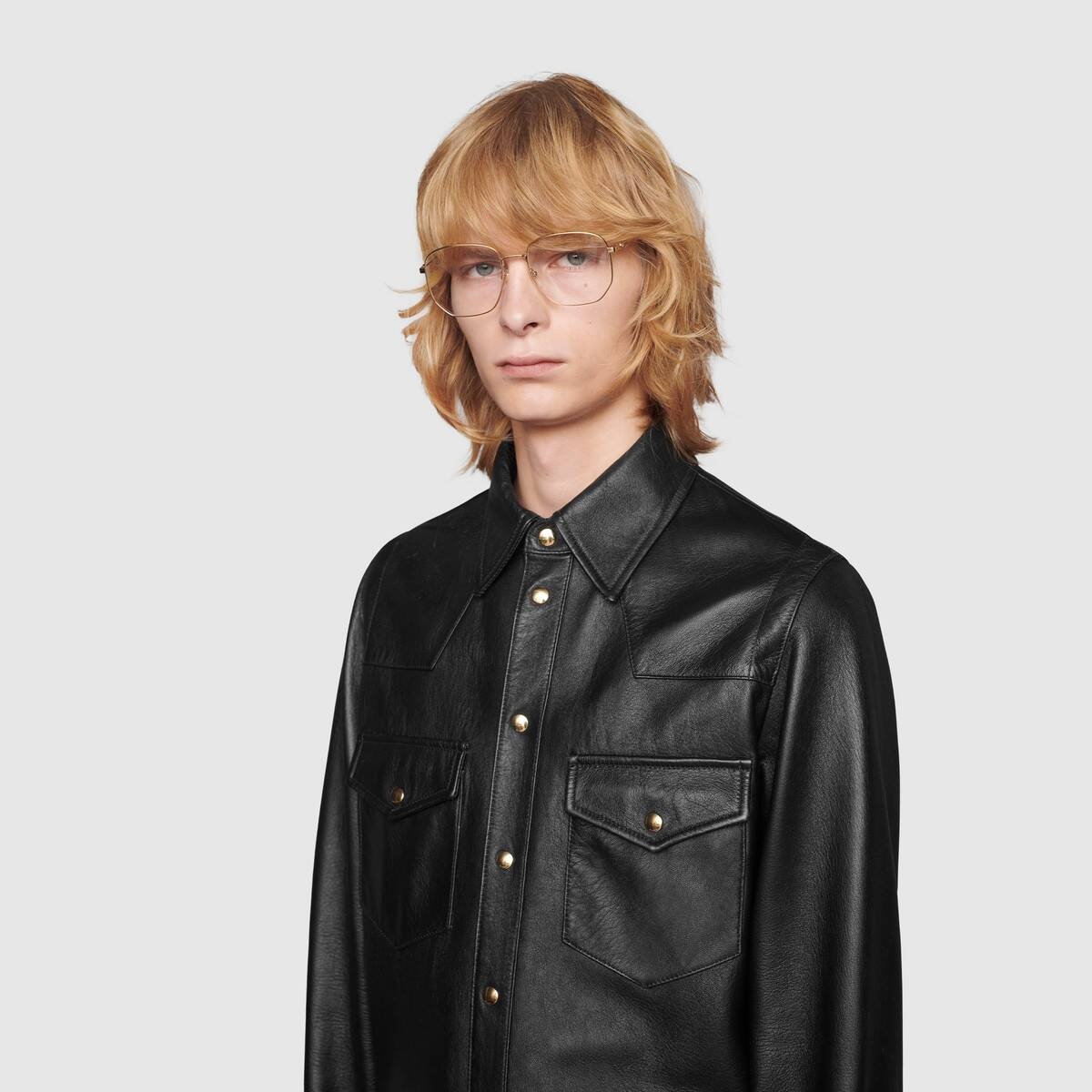 Leather shirt with Gucci logo - 8