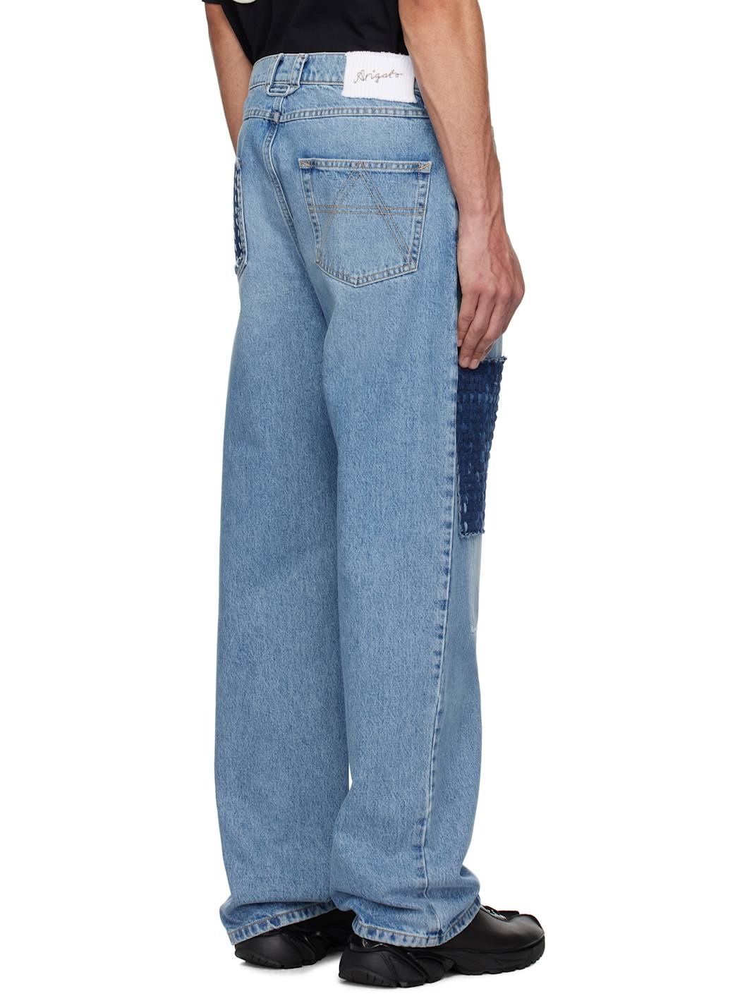 Blue Patchwork Relaxed Jeans - 3