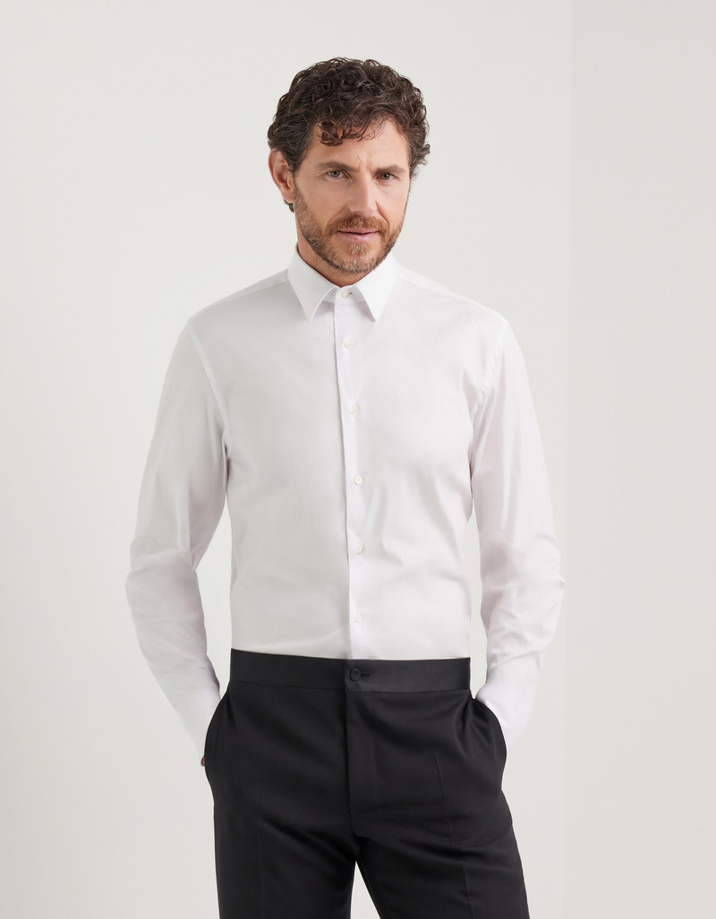 Canali WHITE STRETCH COTTON-BLEND SHIRT WITH POINTED COLLAR outlook