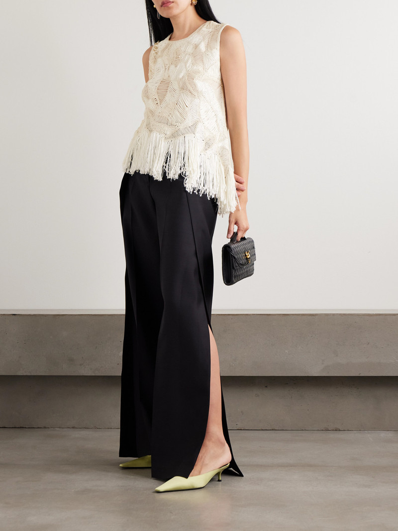 HEIRLOME Maureen Asymmetric Fringed Macramé Silk Tank outlook