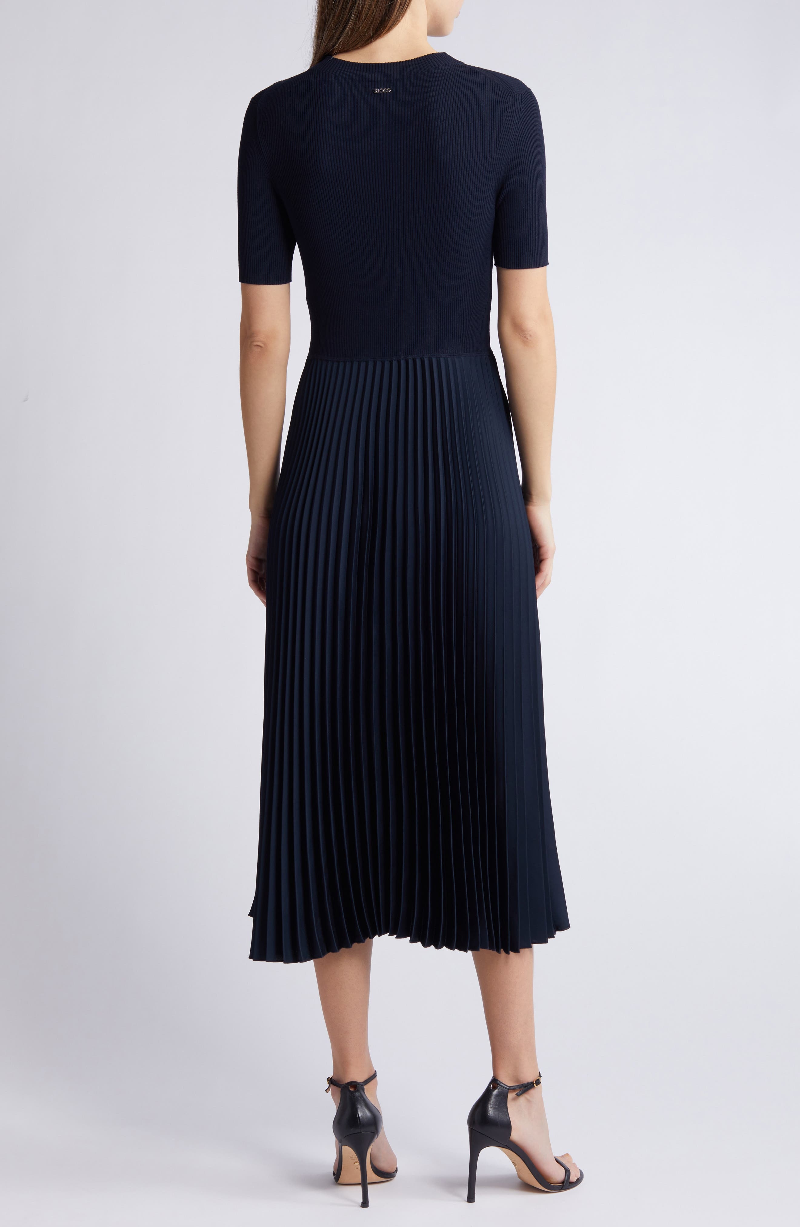 BOSS Fadrid Rib & Pleated Midi A-Line Dress in Sky Captain at Nordstrom - 2