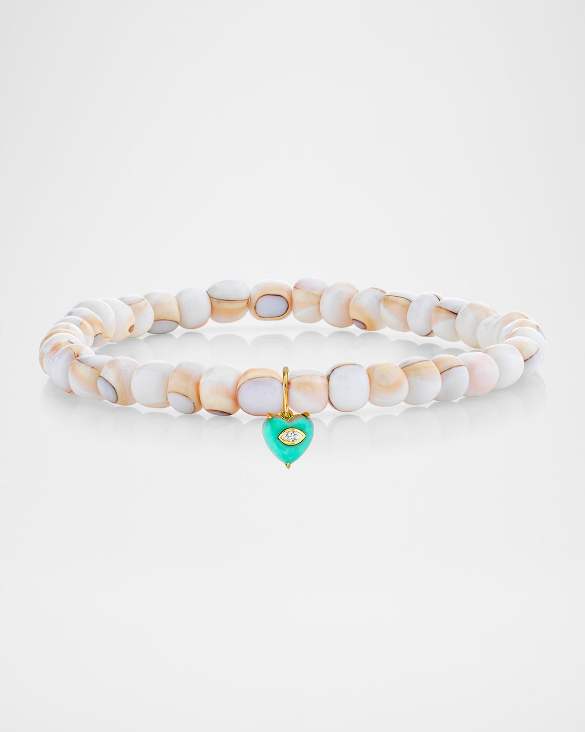 Small Turquoise Heart and Marquise Diamond Charm on Mosaic Luanos Shell Bracelet - 1