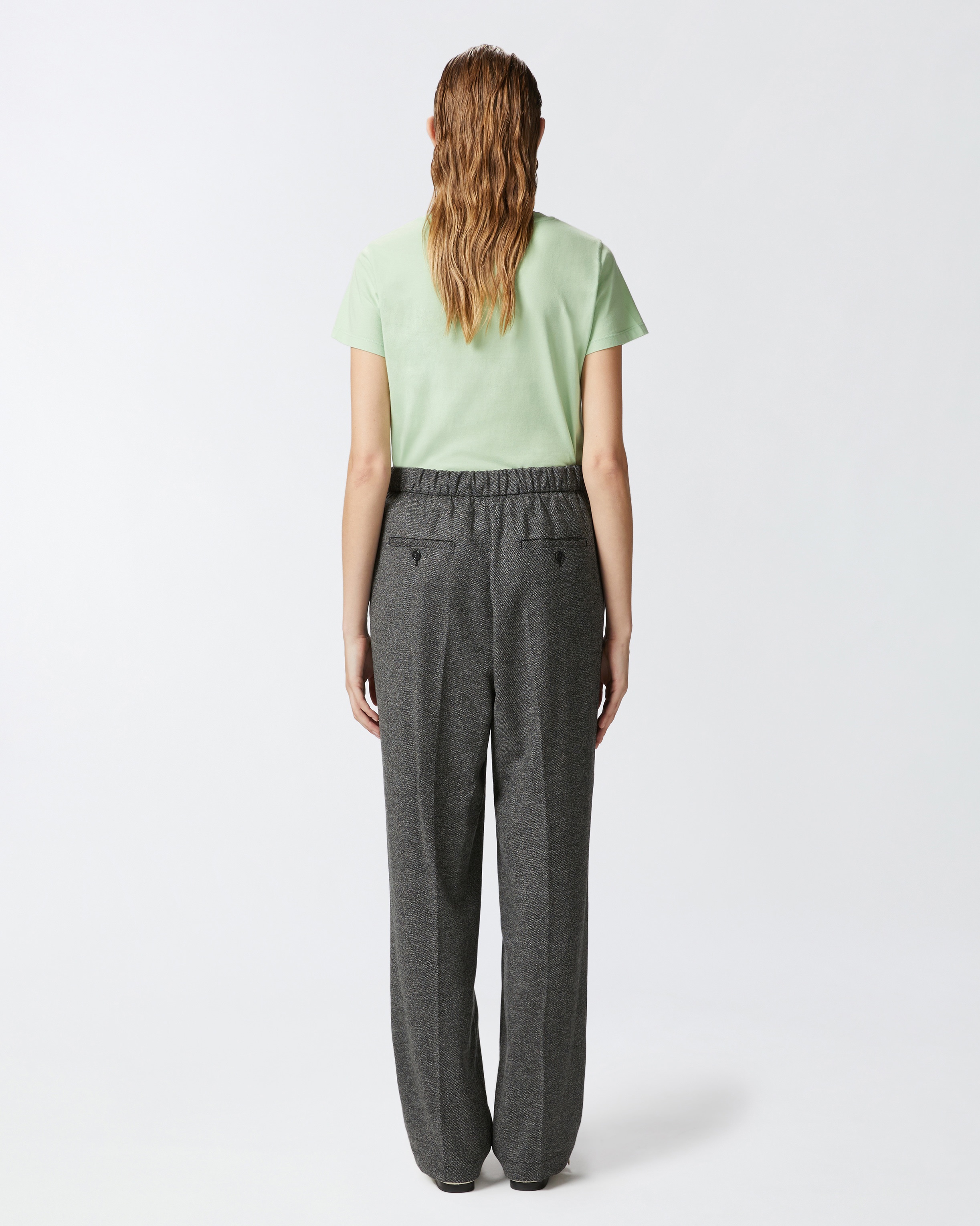WIDE-LEG PULL-ON TROUSERS IN SALT-AND-PEPPER FLANNEL - 5
