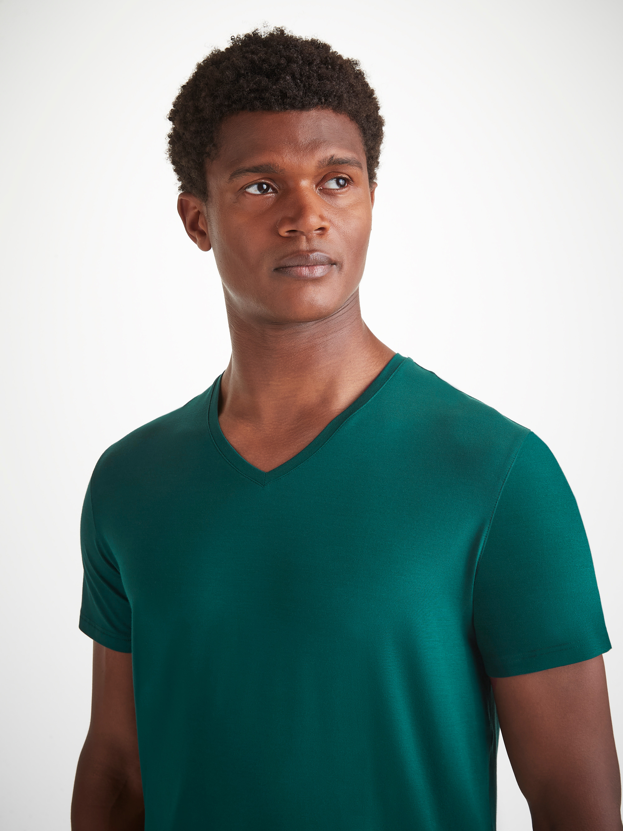 Men's V-Neck T-Shirt Basel Micro Modal Stretch Pine Green - 5