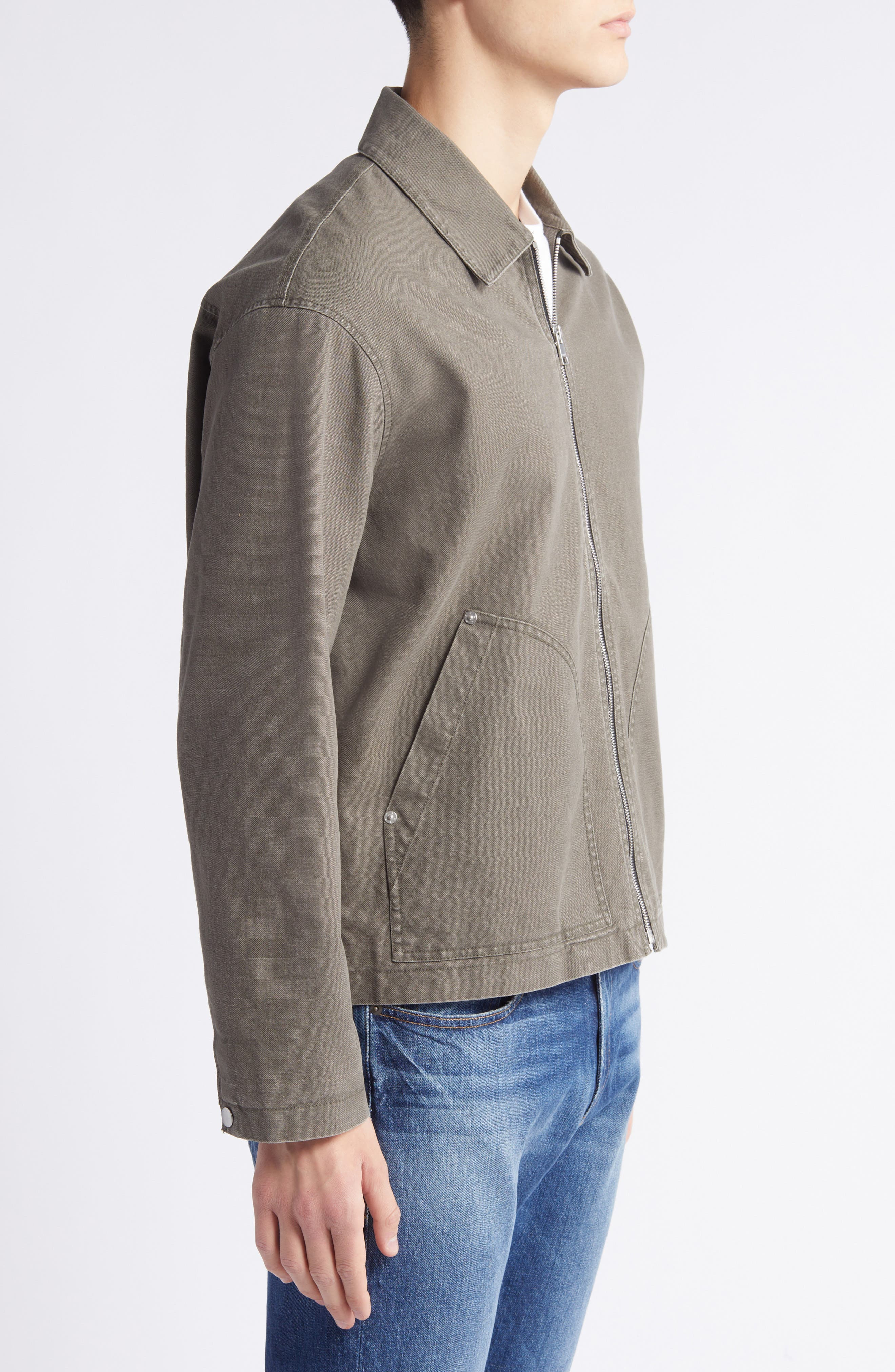 FRAME Garment Washed Denim Trucker Jacket in Olive Green at Nordstrom - 3