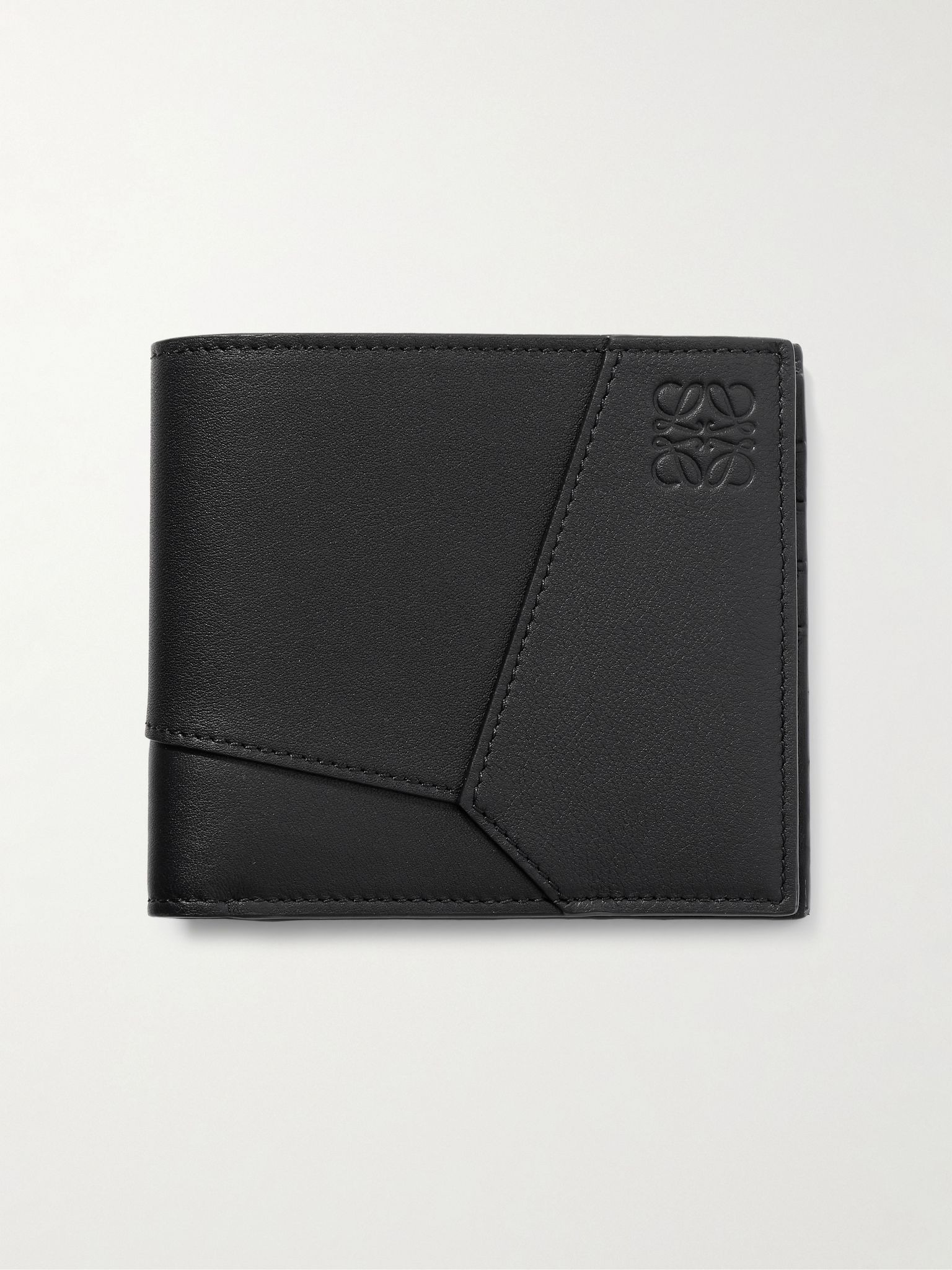 Puzzle Logo-Embossed Leather Billfold Wallet Black - 1