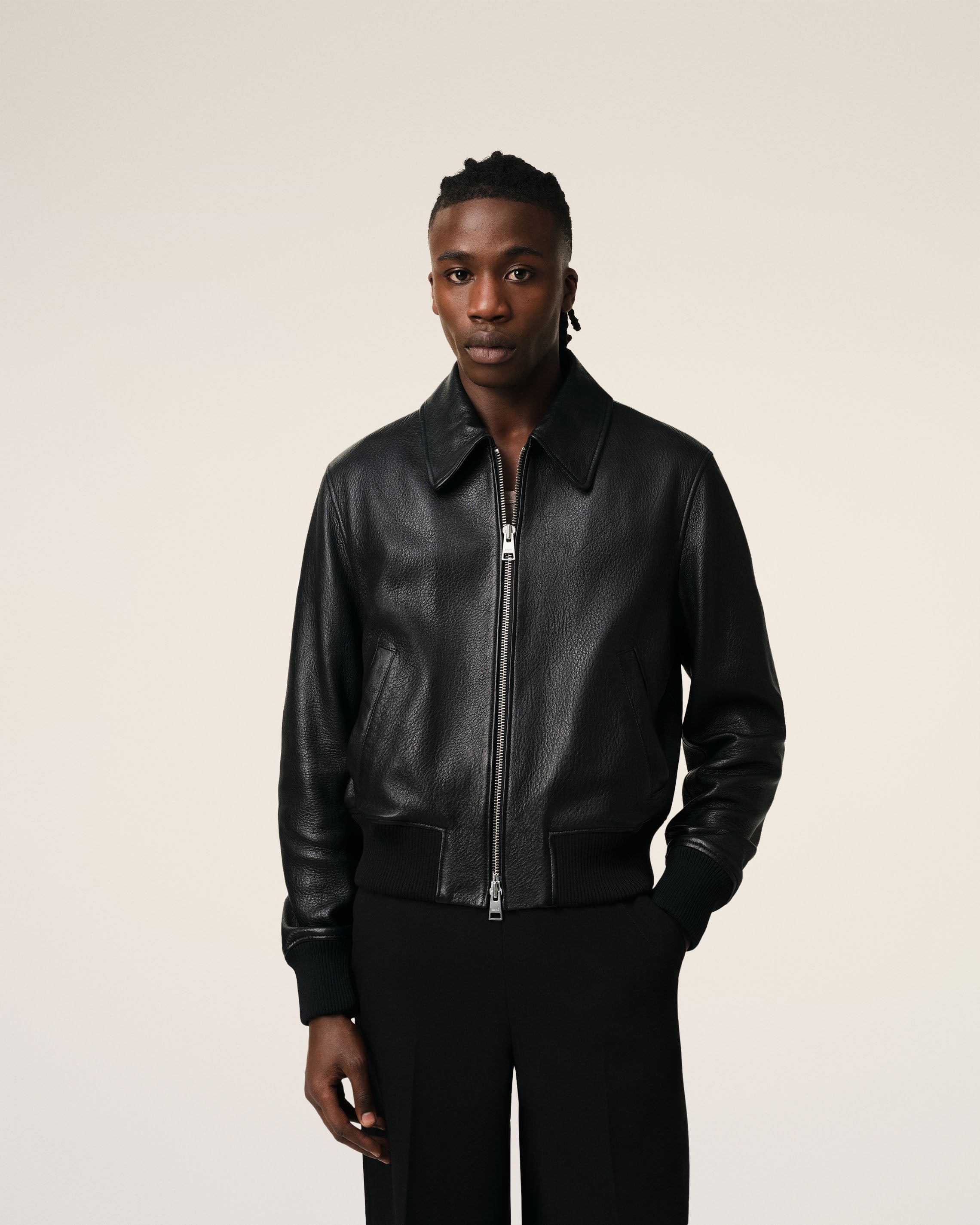 BLACK LEATHER ZIPPED JACKET - 3