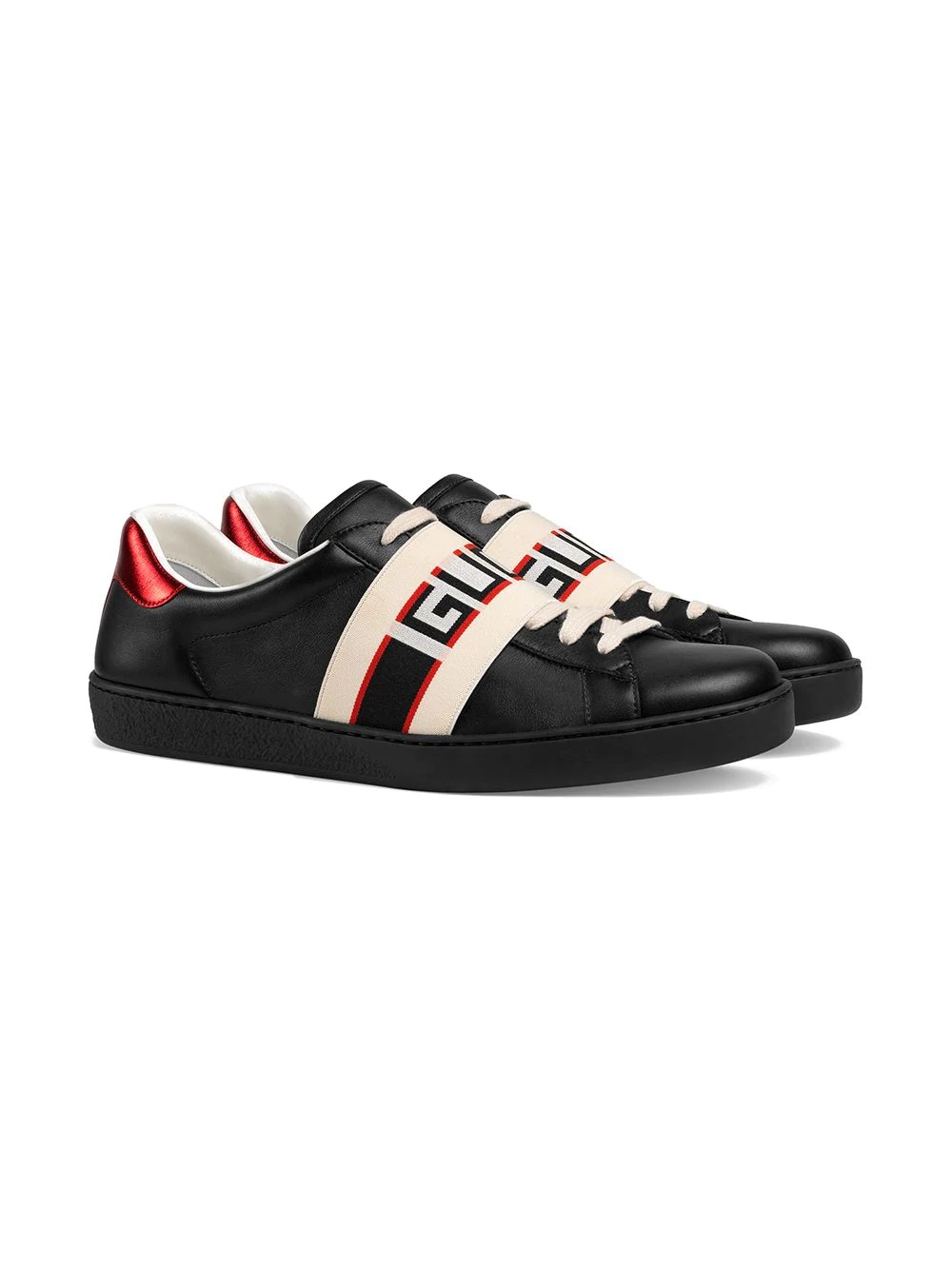 black, red and cream logo stripe leather sneaker - 3