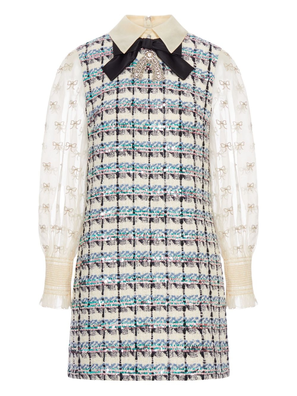 tweed dress with bow-embellished sleeves - 1