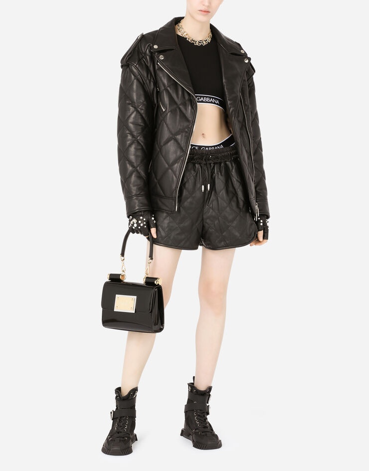 Quilted leather shorts with DG pendant - 6