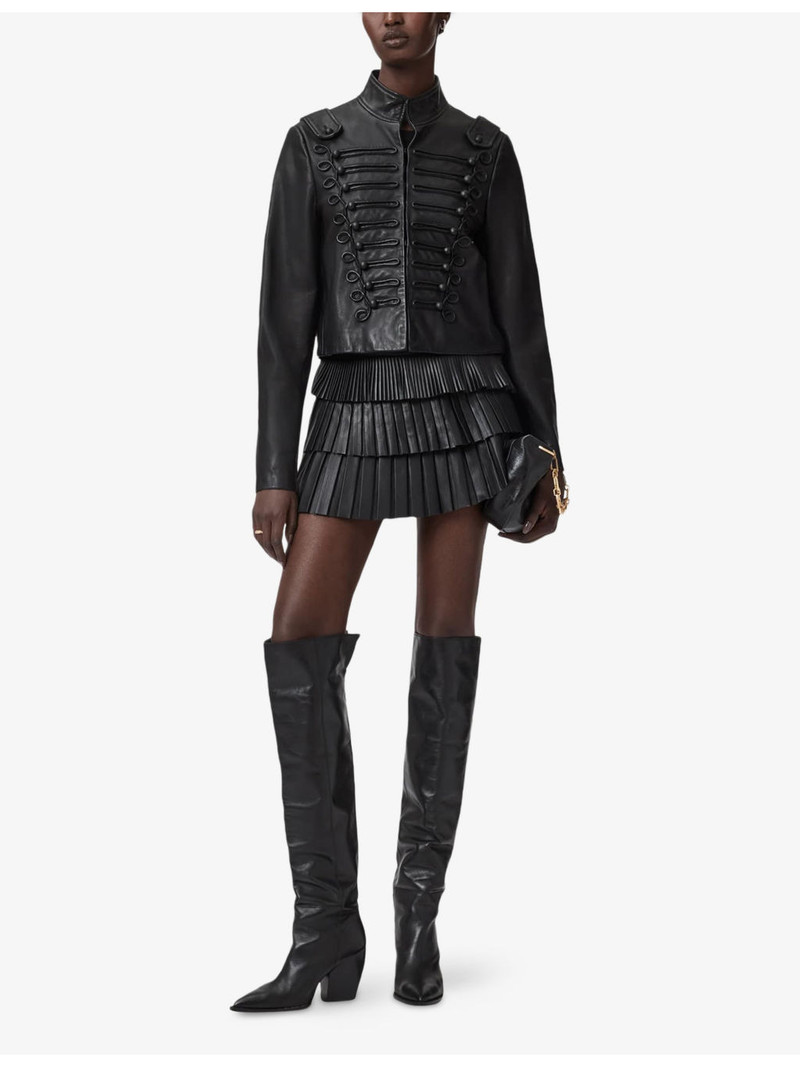 ALLSAINTS Rummy Stand-Collar Cropped Leather Jacket outlook