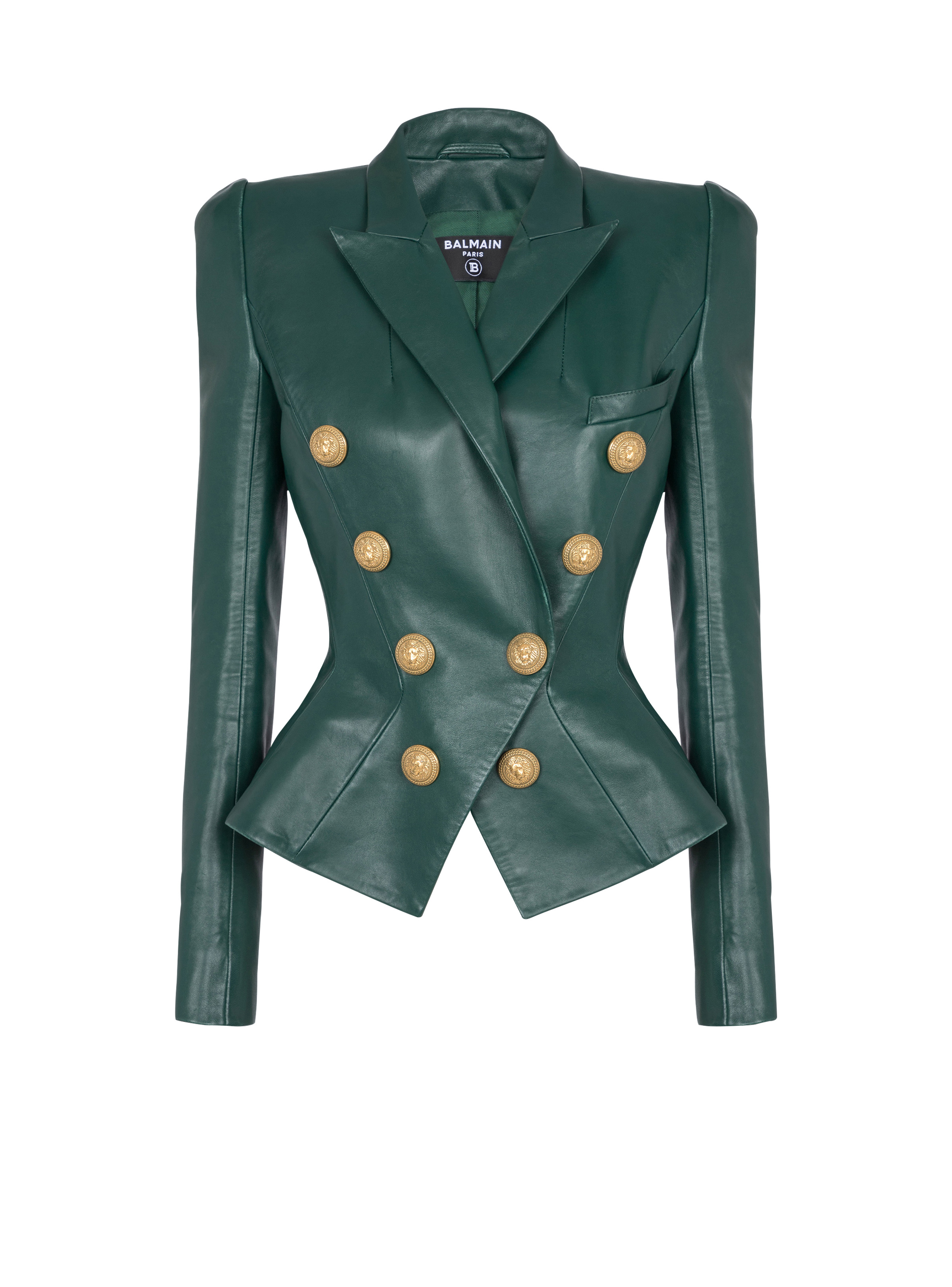 8-button cinched-waist leather jacket - 1