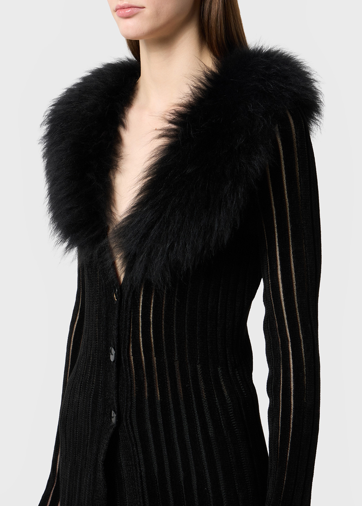 LONG CARDIGAN WITH FUR COLLAR - 5