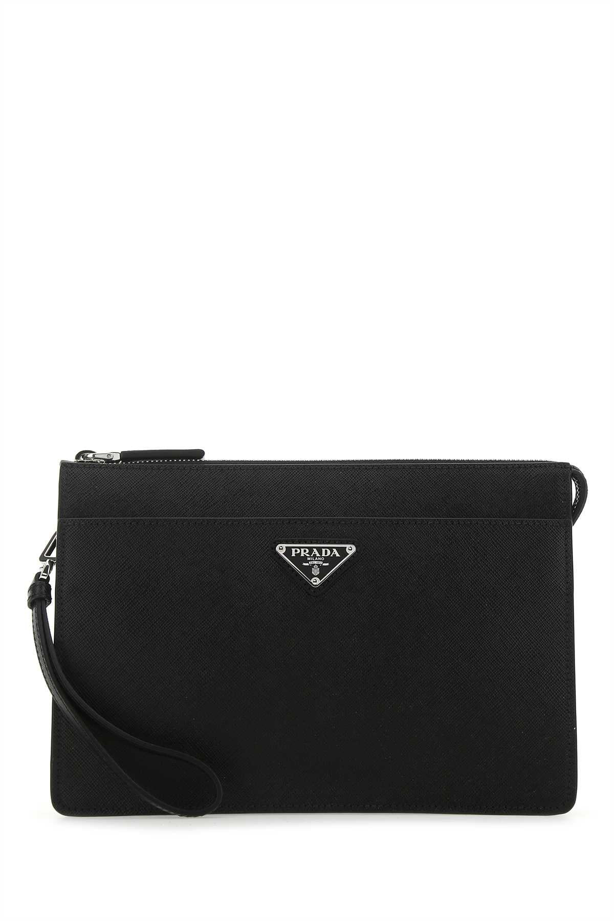Prada Men Black Leather Clutch - 1