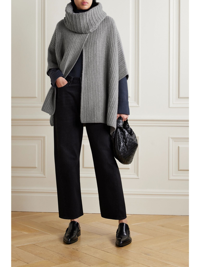 Loro Piana Waipara ribbed-knit turtleneck cashmere cape Gray outlook