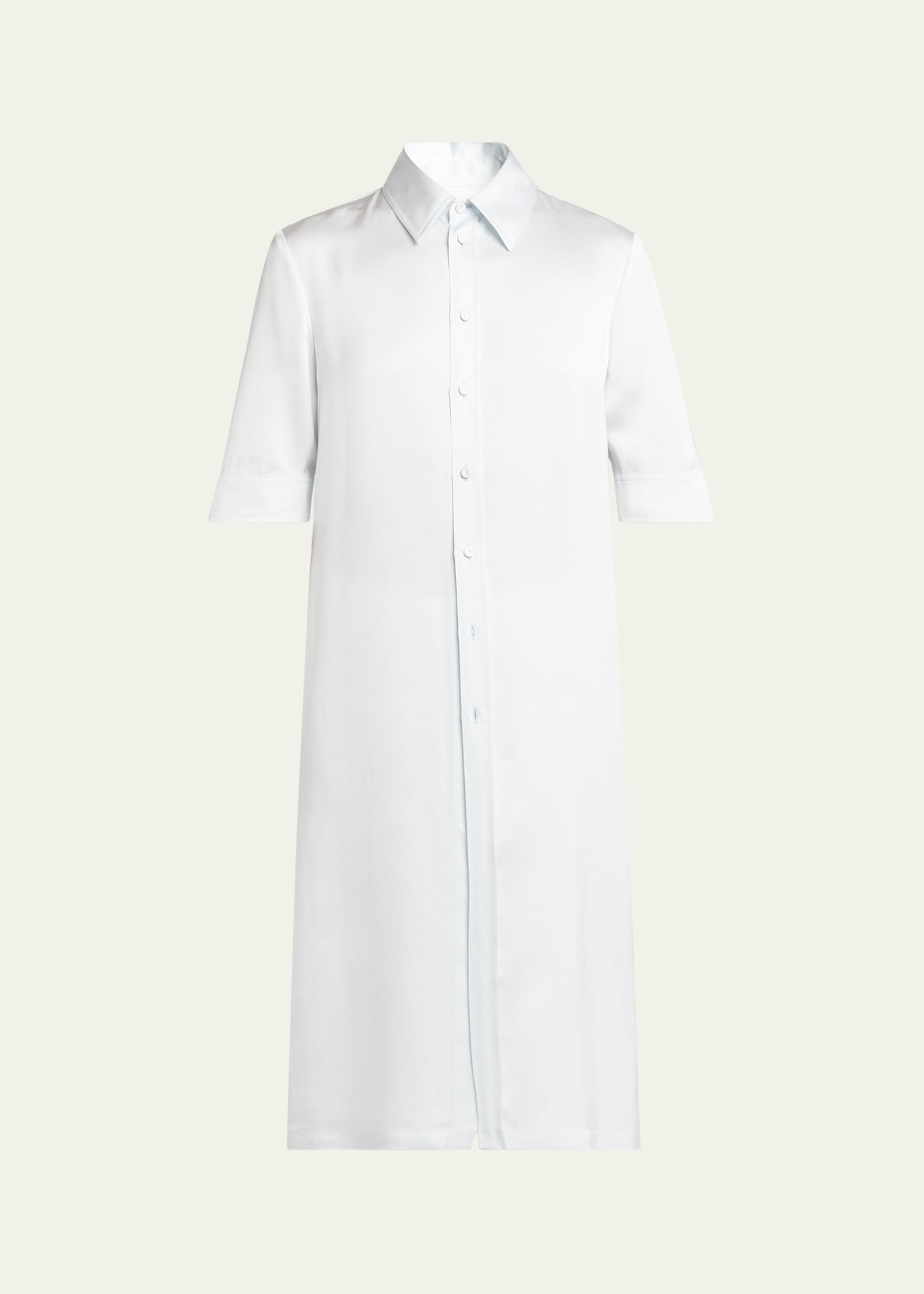 Short-Sleeve Long Fitted Button-Down Shirt - 1