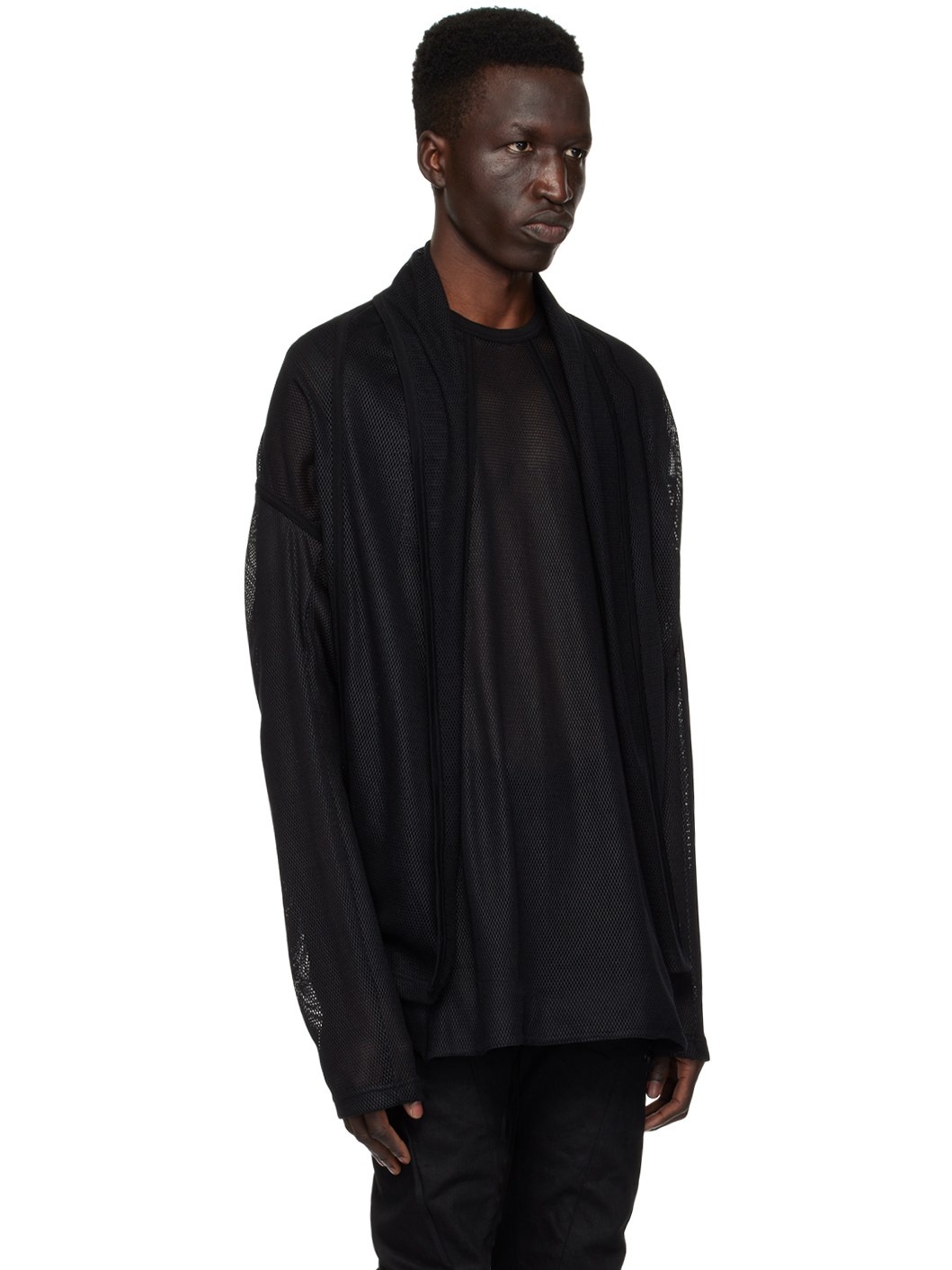 Black Drape Neck Cardigan - 2