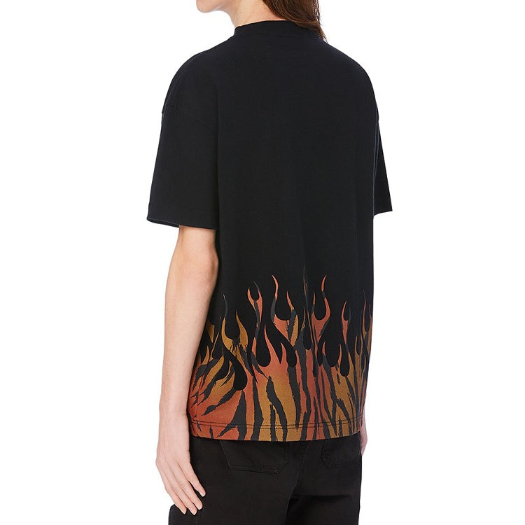 Men's PALM ANGELS Flame Alphabet Logo Printing Short Sleeve Black PMAA001E20JER0011020 - 4