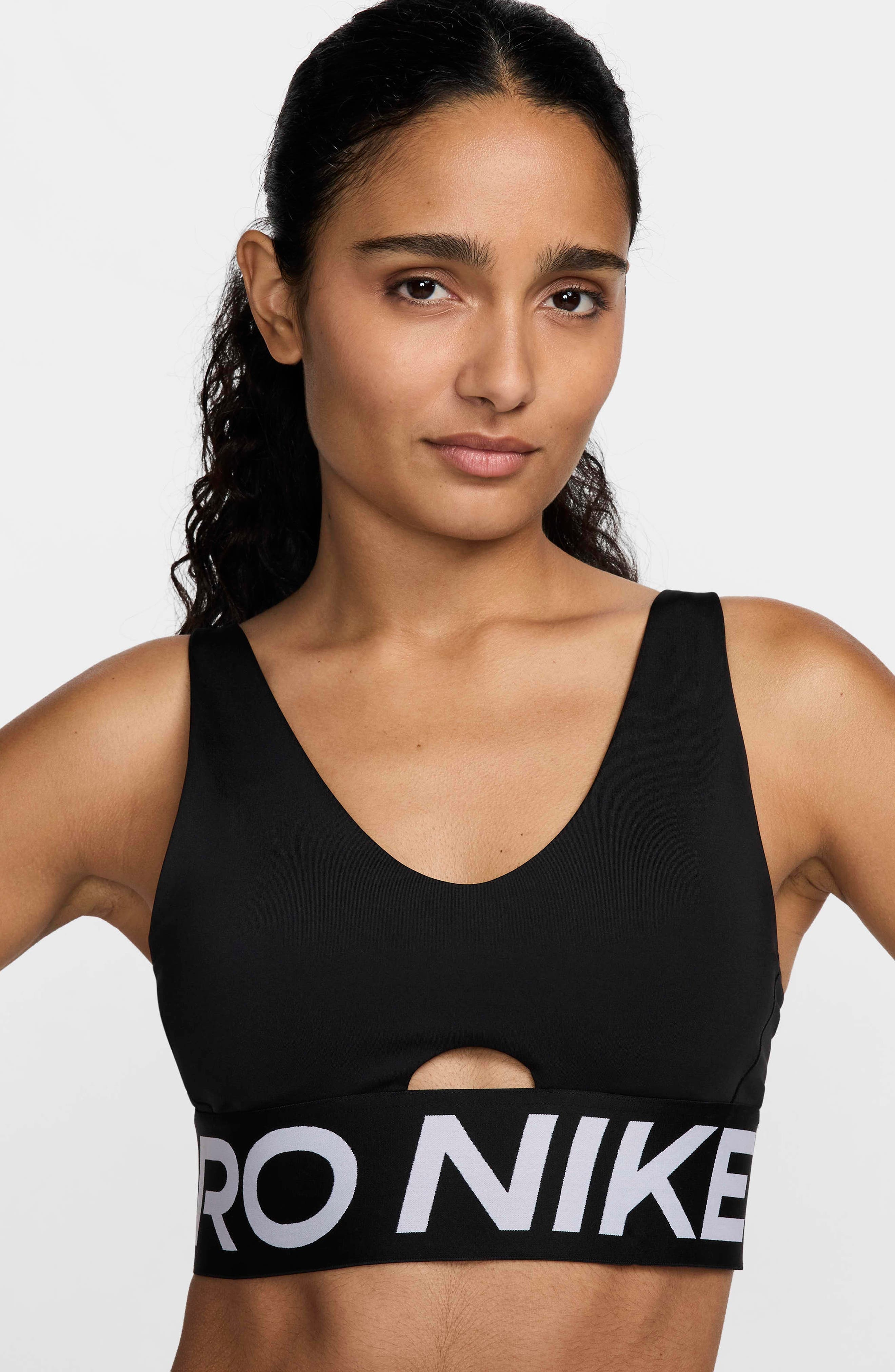 Nike Pro Indy Plunge Medium-Support Padded Sports Bra in Black/White/White at Nordstrom - 8