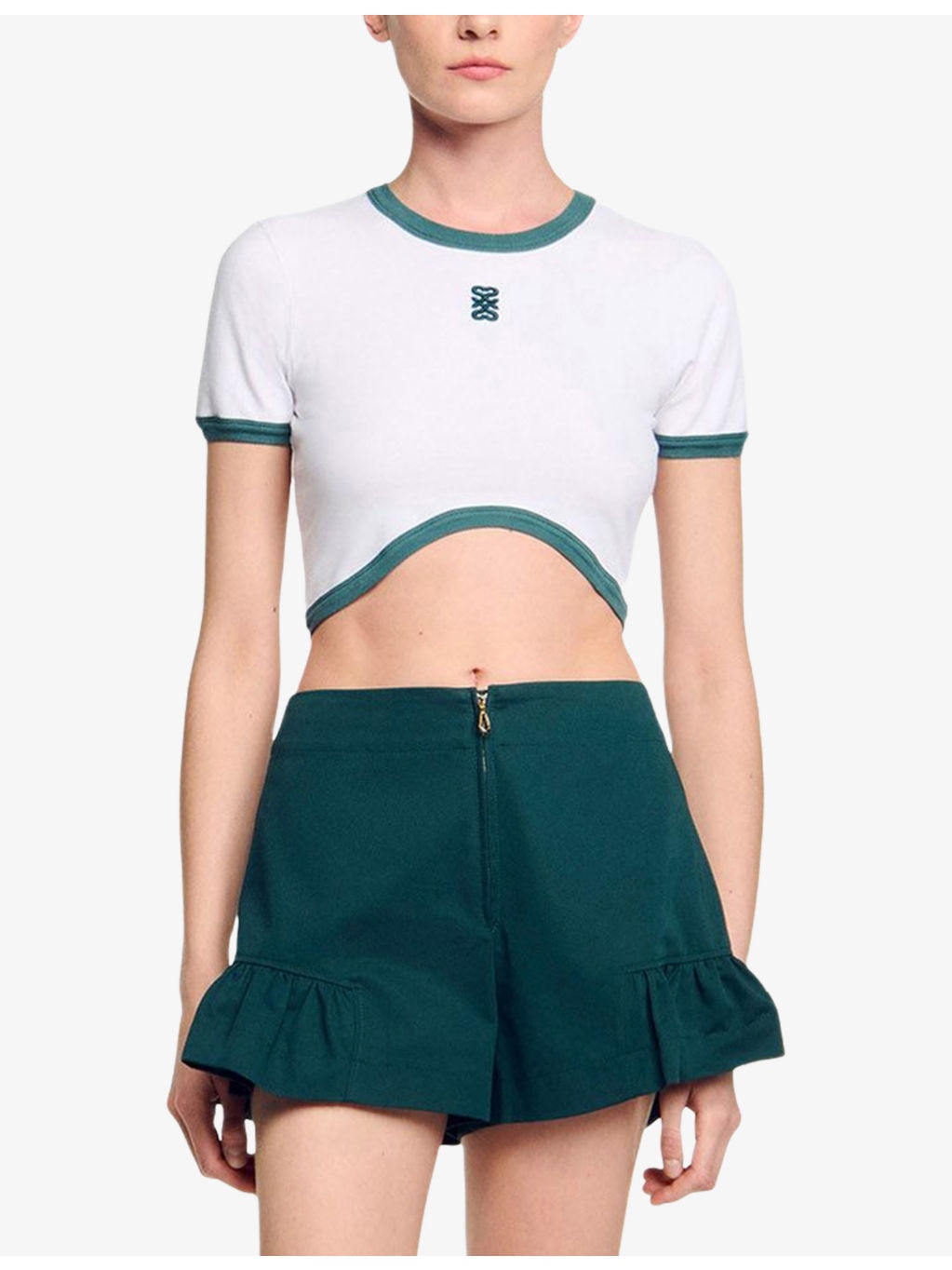 Logo-Embroidered Two-Tone Stretch-Cotton Cropped Top - 3